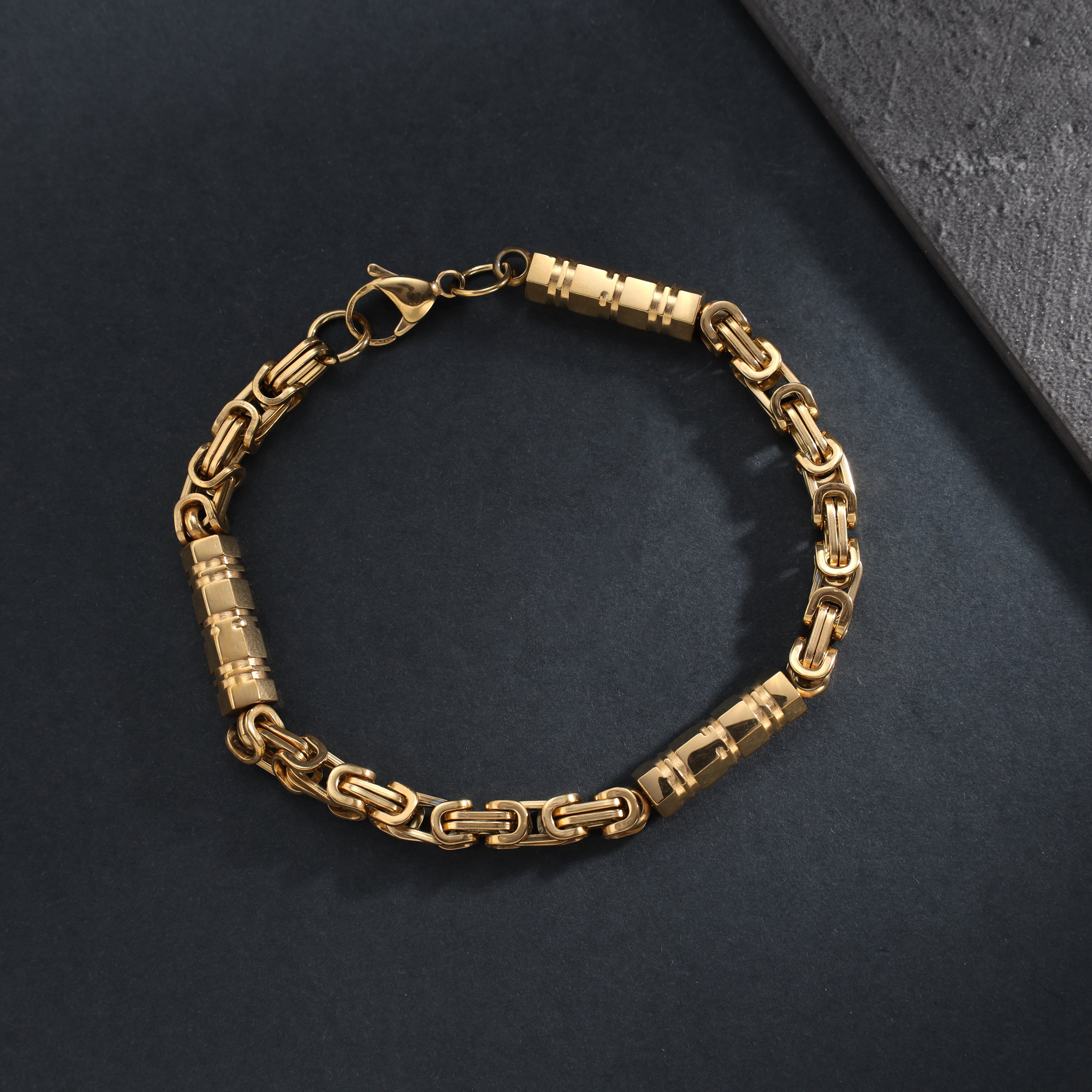 6mm Königskette + Montecarlo Armband 21cm aus Edelstahl 18K vergoldet - Taipan Schmuck