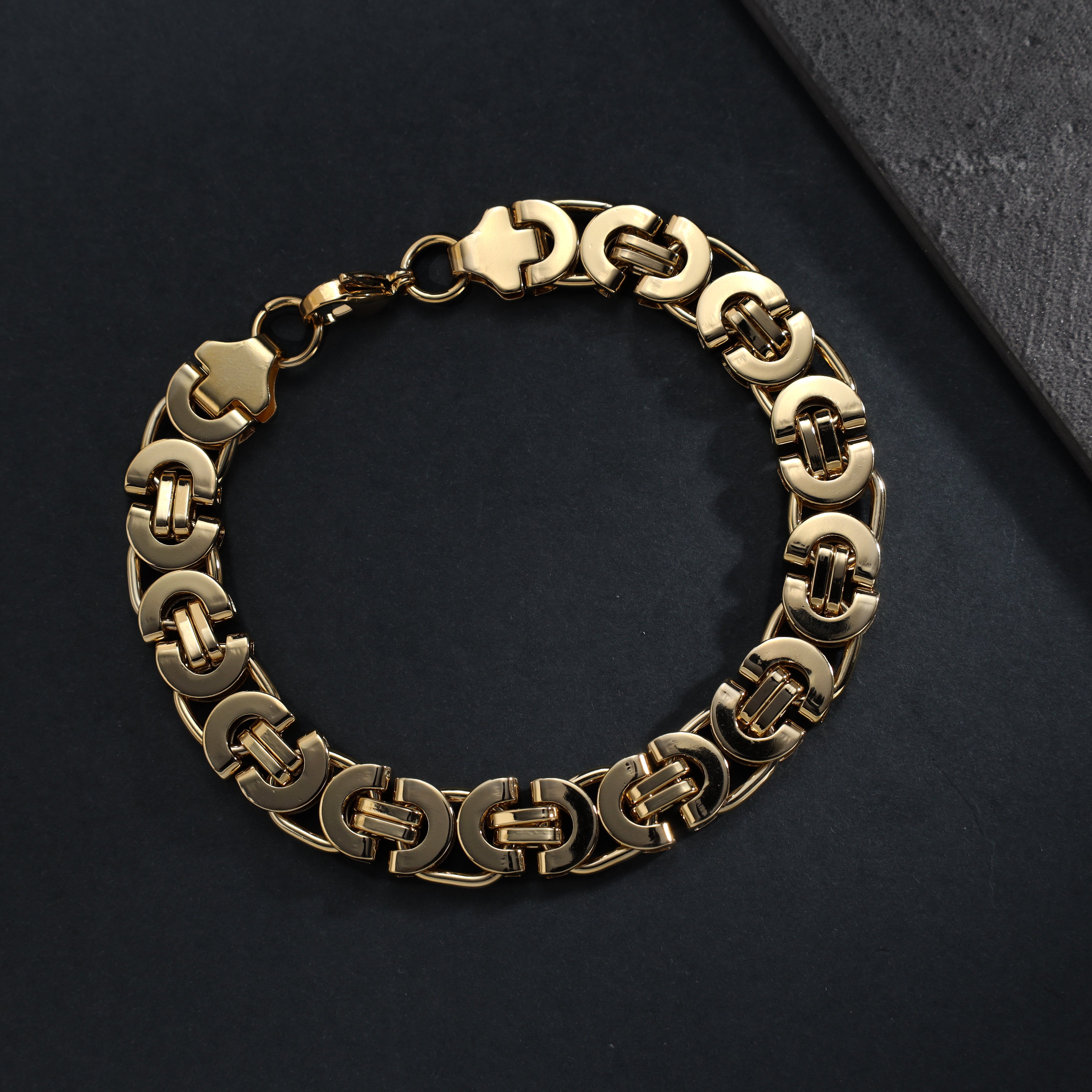 11mm Etrusker Armband 23cm aus Edelstahl 18K vergoldet - Taipan Schmuck