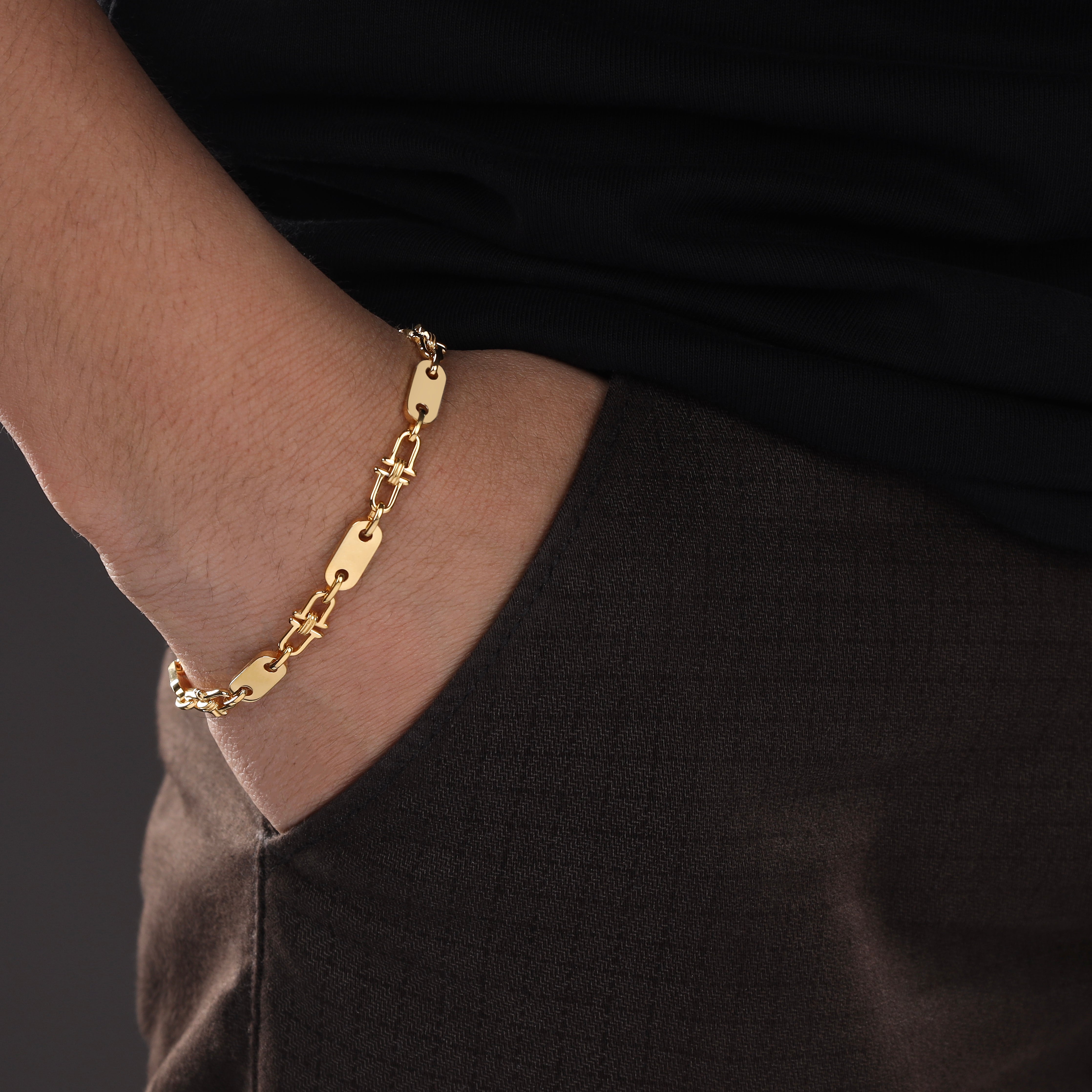 Plattenkette Armband 5mm breit aus Edelstahl 18K Vergoldet - Taipan Schmuck