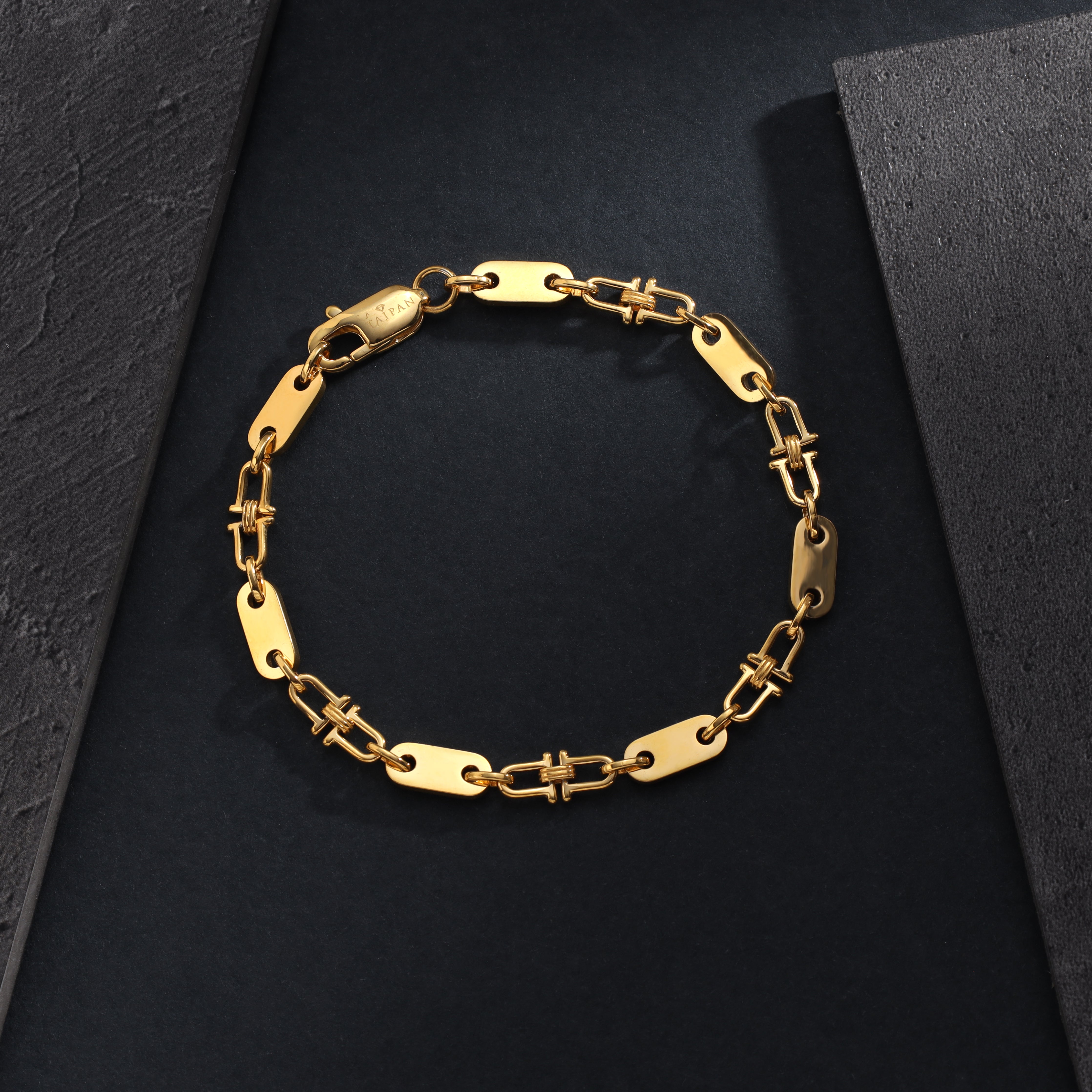 Plattenkette Armband 5mm breit aus Edelstahl 18K Vergoldet - Taipan Schmuck