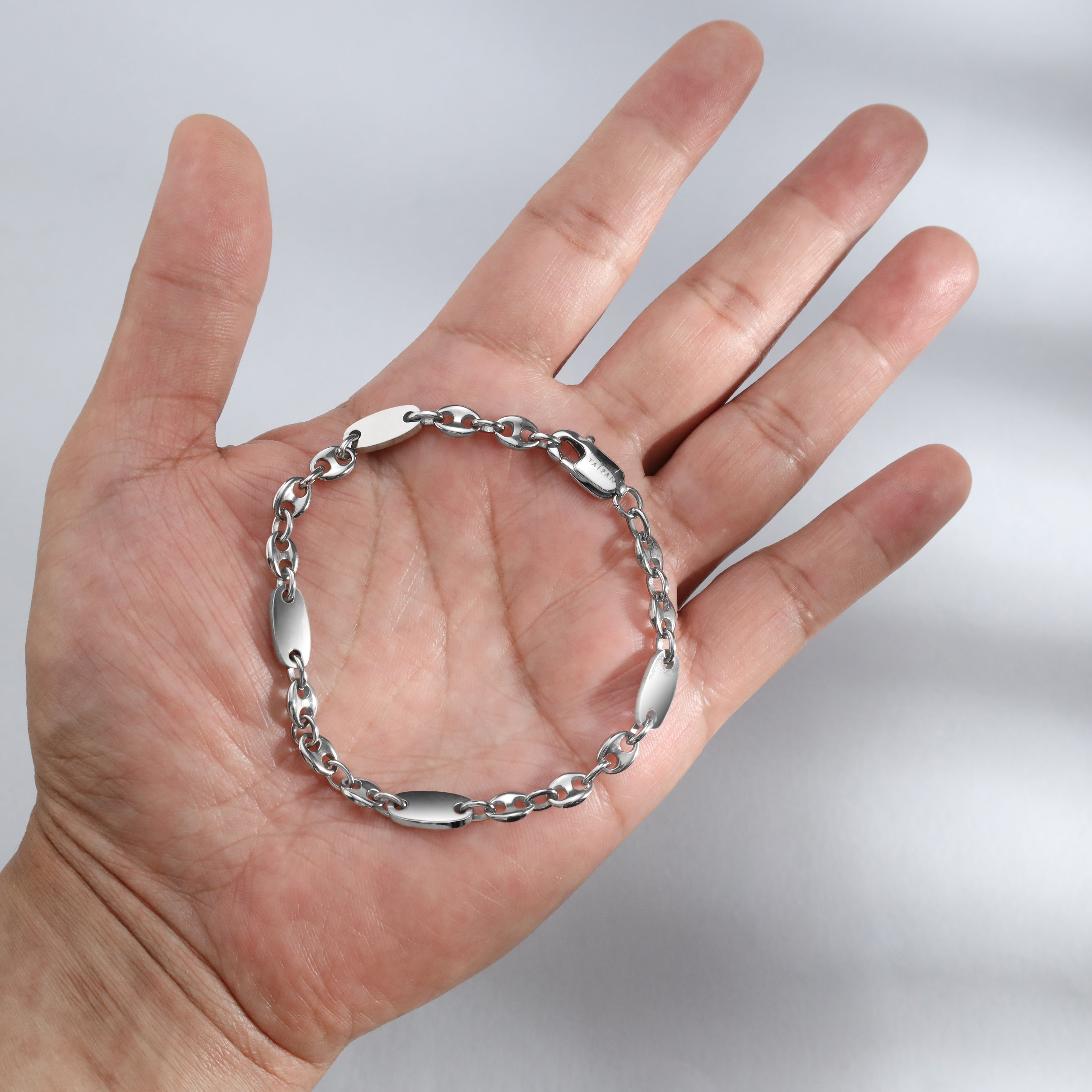 Plattenkette + Bohnenkette Armband 6mm breit aus Edelstahl - Taipan Schmuck