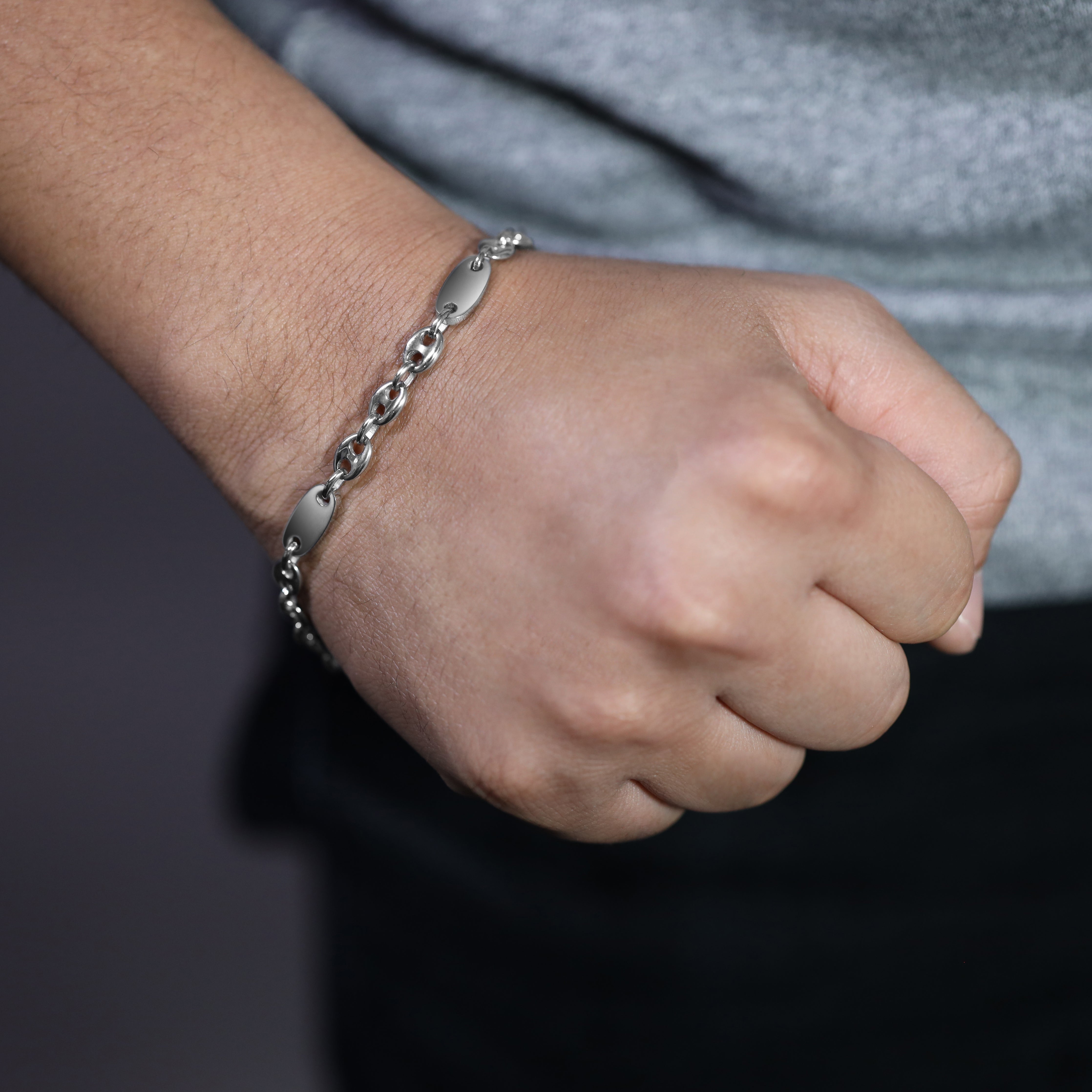 Plattenkette + Bohnenkette Armband 6mm breit aus Edelstahl - Taipan Schmuck