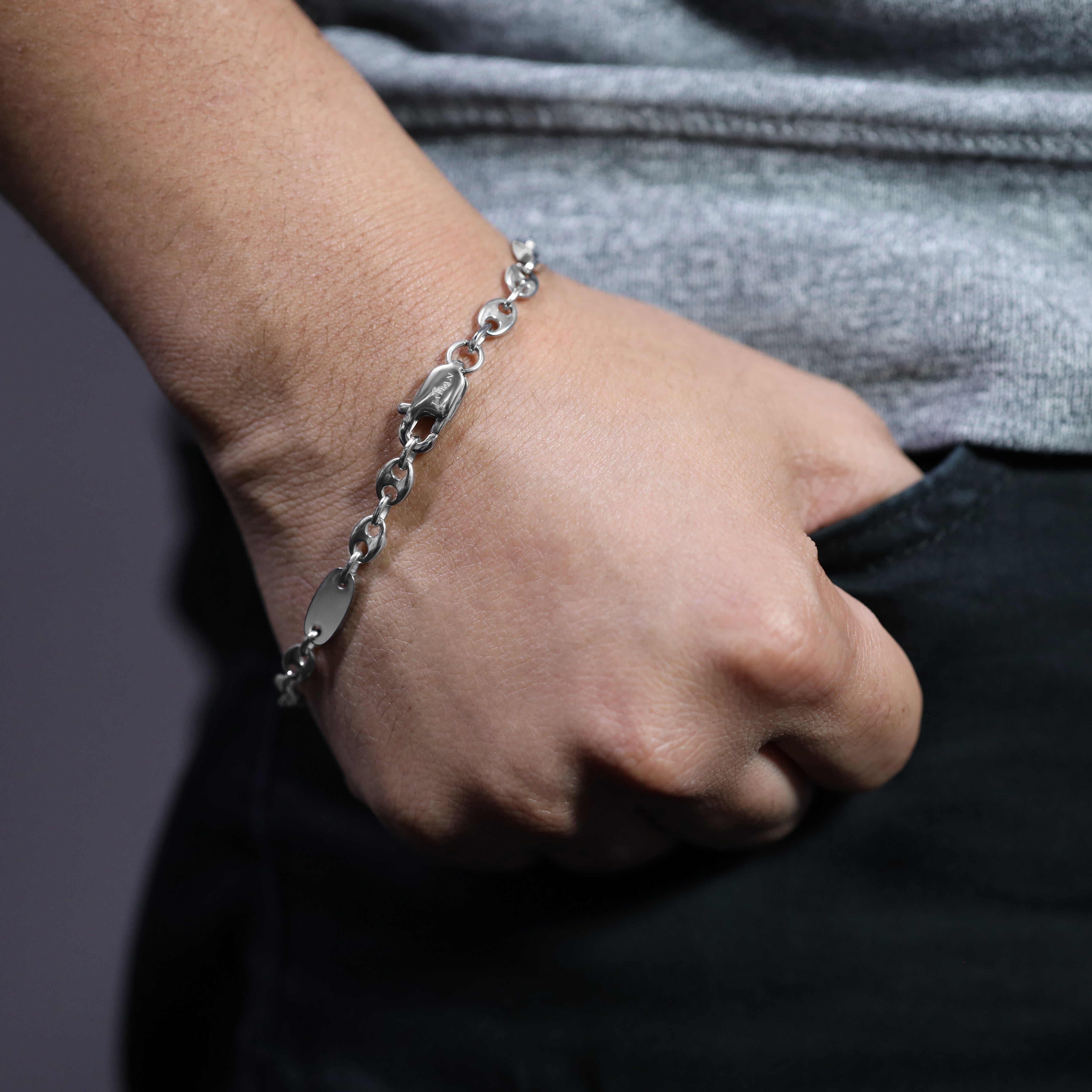 Plattenkette + Bohnenkette Armband 6mm breit aus Edelstahl - Taipan Schmuck
