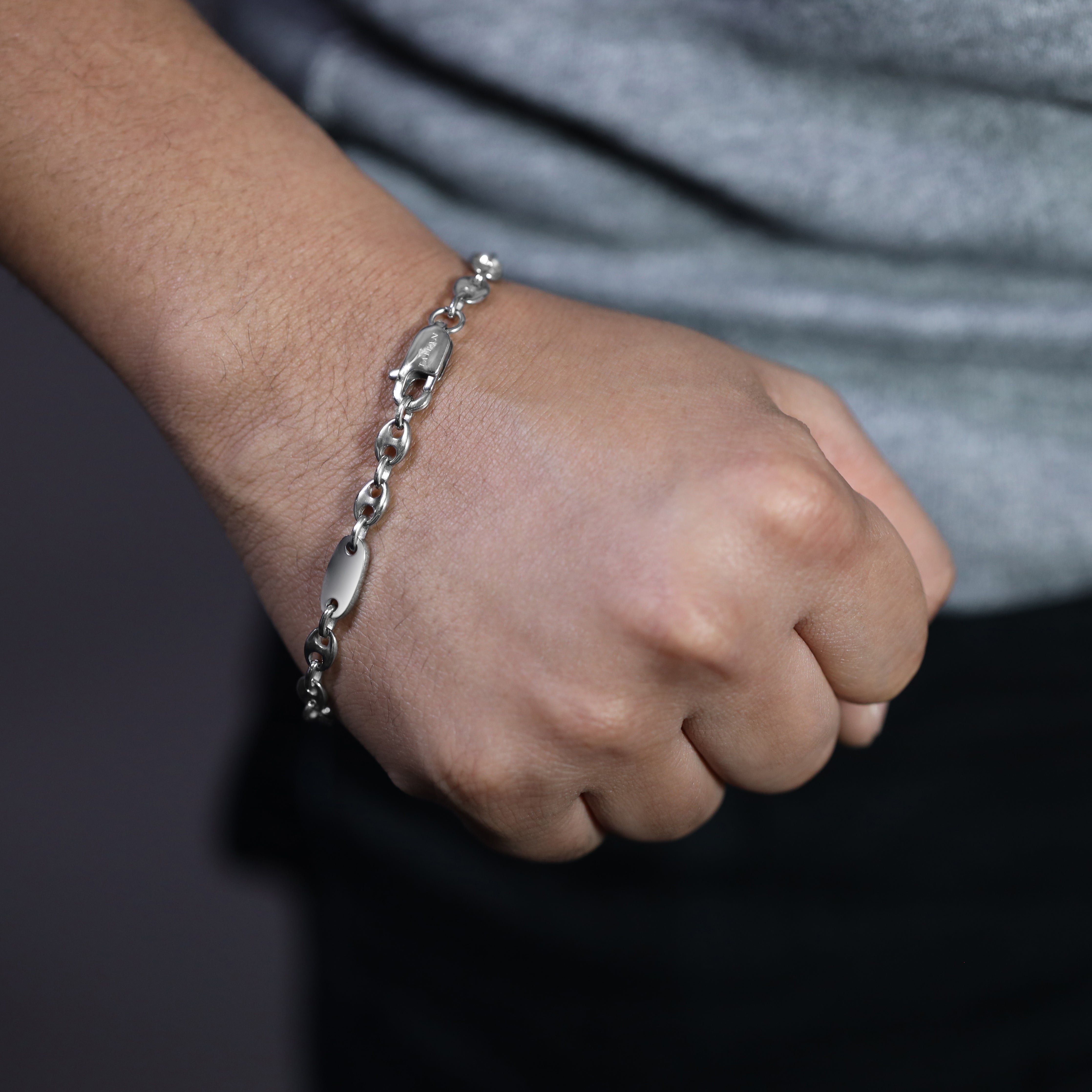 Plattenkette + Bohnenkette Armband 6mm breit aus Edelstahl - Taipan Schmuck