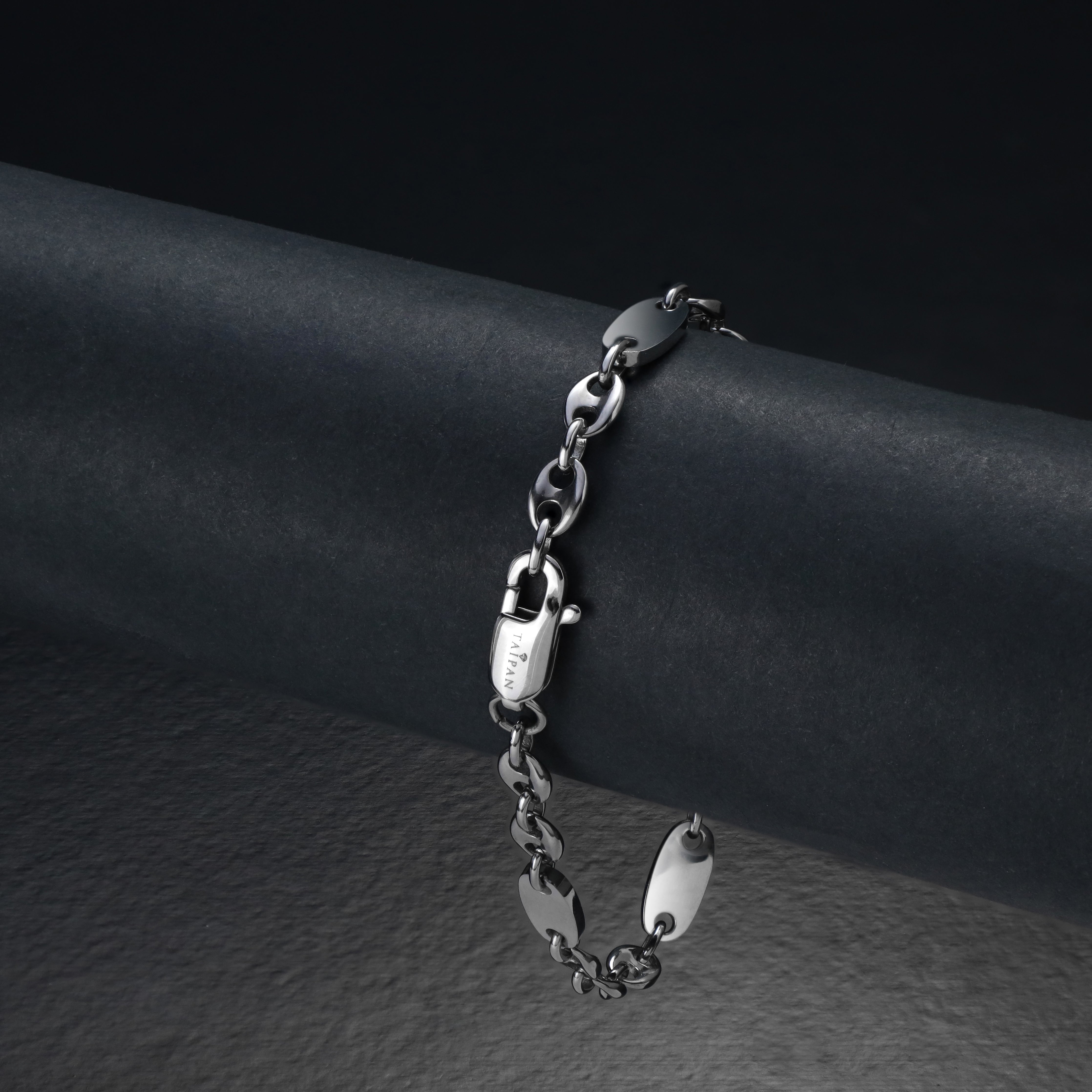 Plattenkette + Bohnenkette Armband 6mm breit aus Edelstahl - Taipan Schmuck