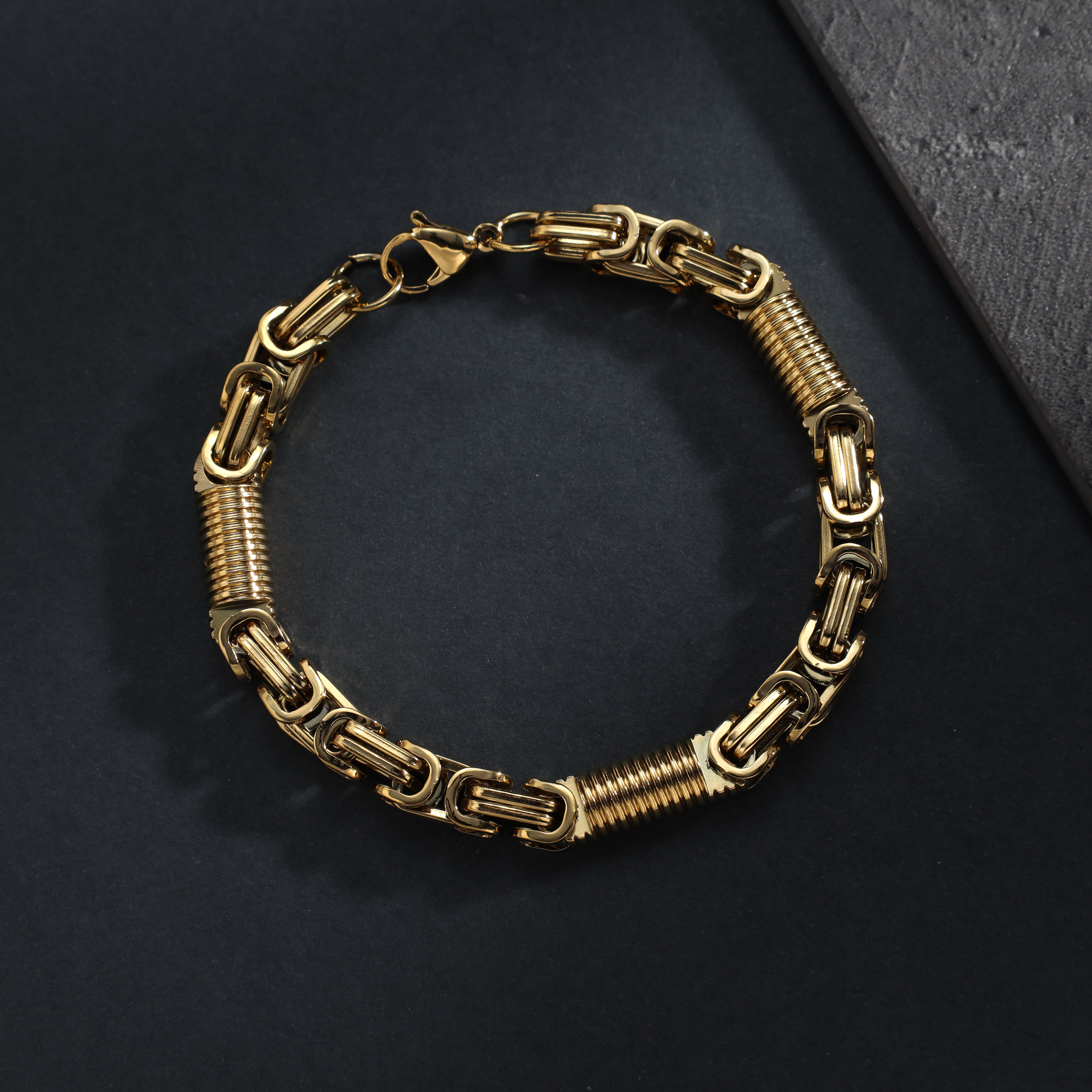 King chain + Montecarlo bracelet 7mm wide 22cm made of stainless steel 18K gold plated
