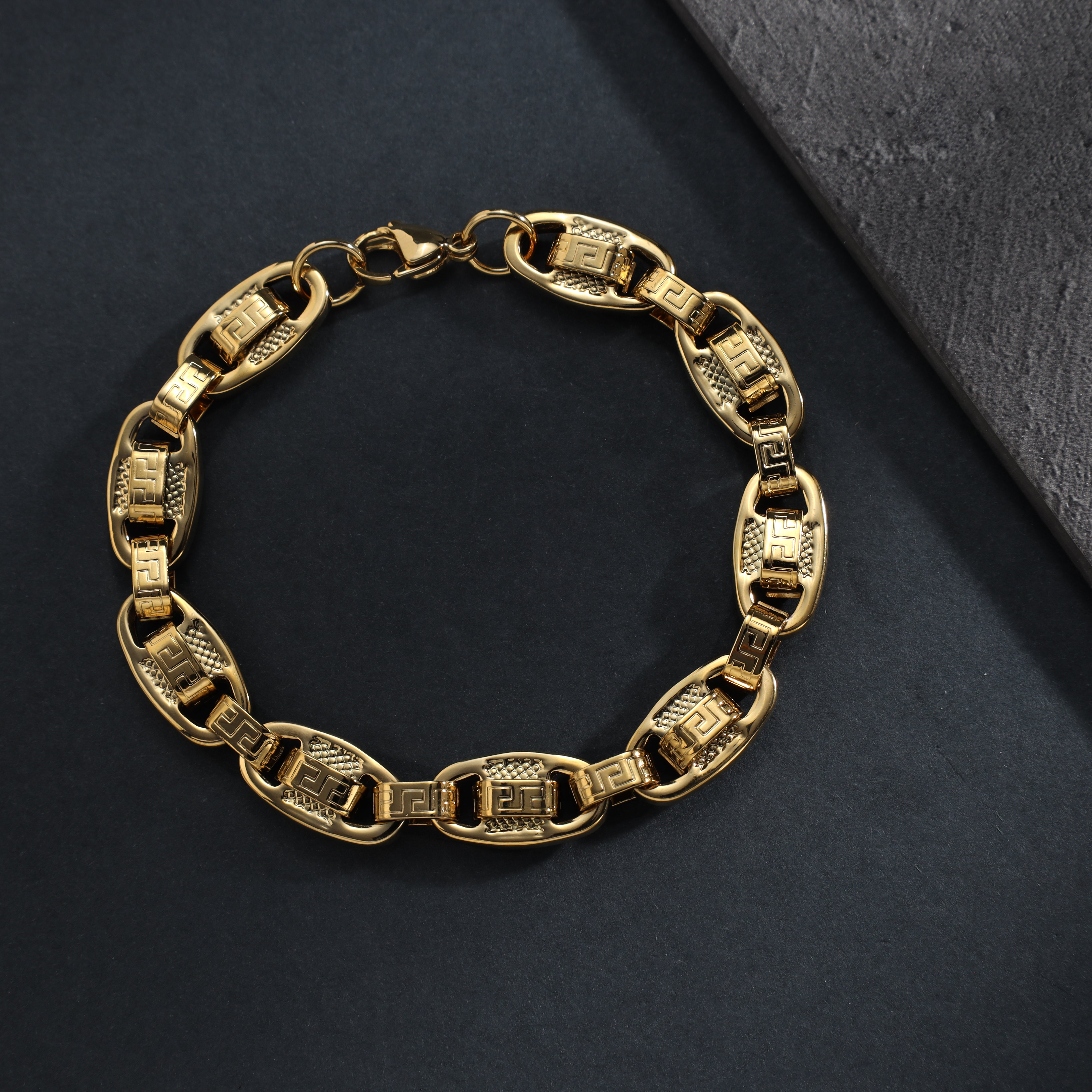 Santorini Armband 11mm breit 21cm aus Edelstahl 18K vergoldet - Taipan Schmuck