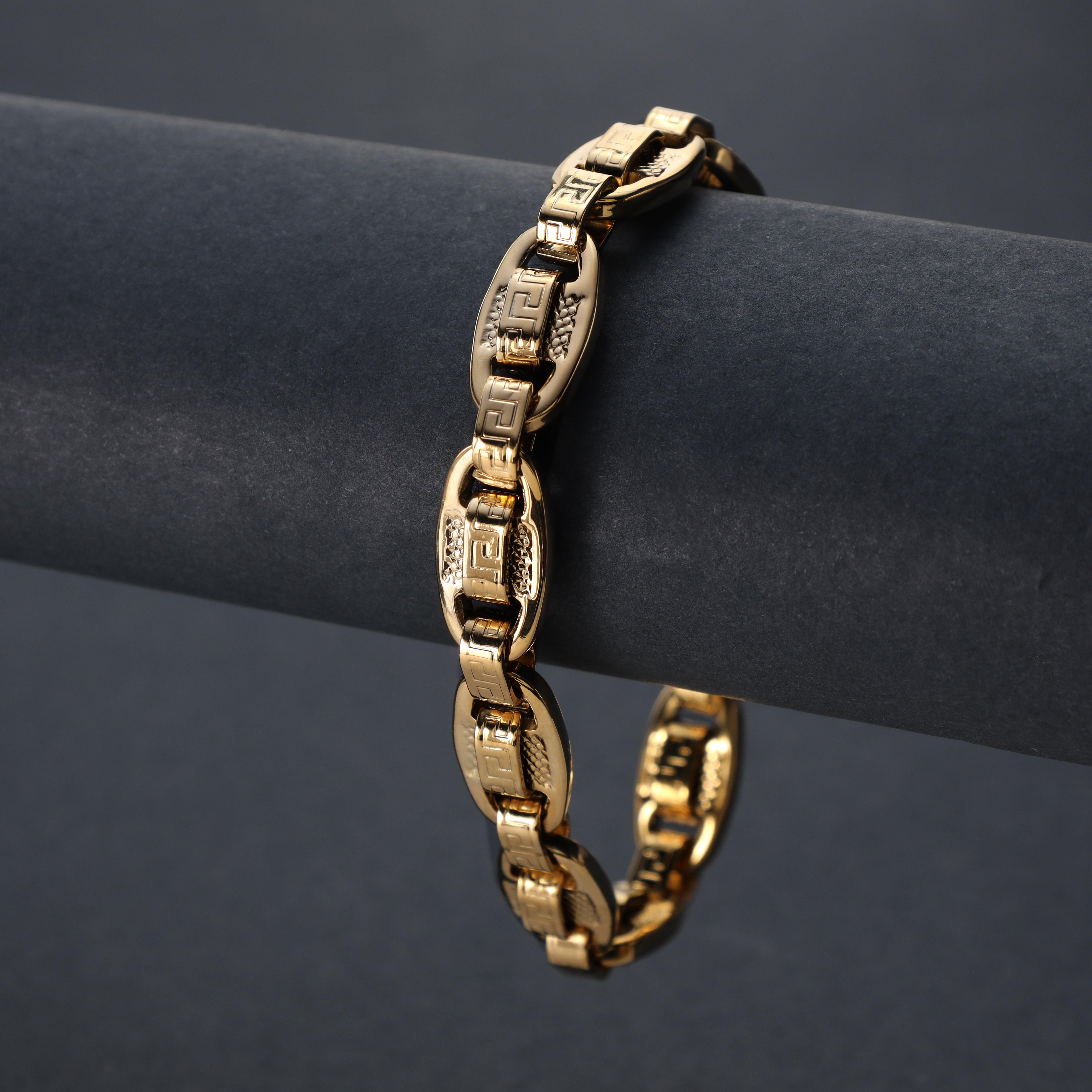 Santorini Armband 11mm breit 21cm aus Edelstahl 18K vergoldet - Taipan Schmuck