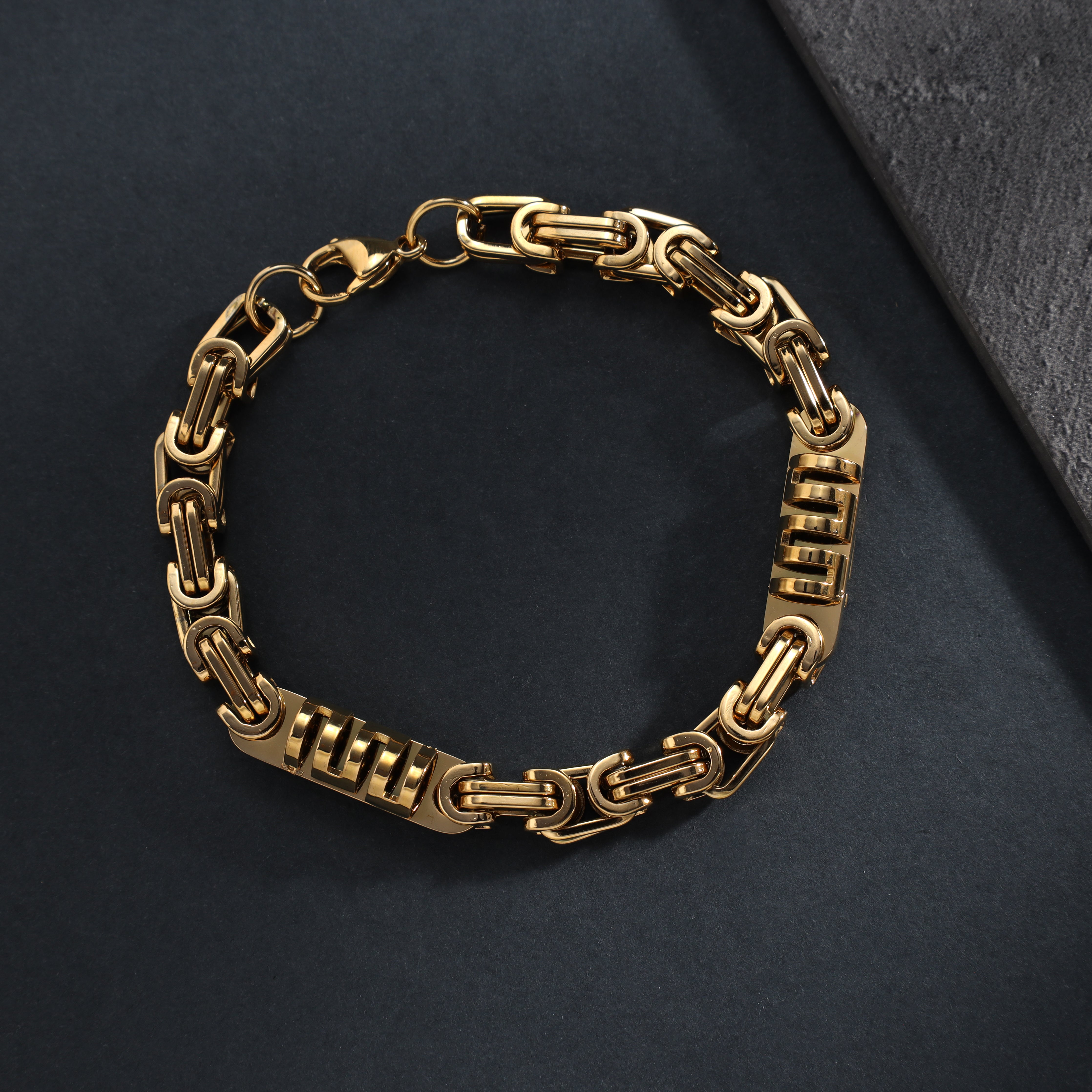 Königskette + Montecarlo Armband 8mm breit 22cm aus Edelstahl 18K vergoldet - Taipan Schmuck