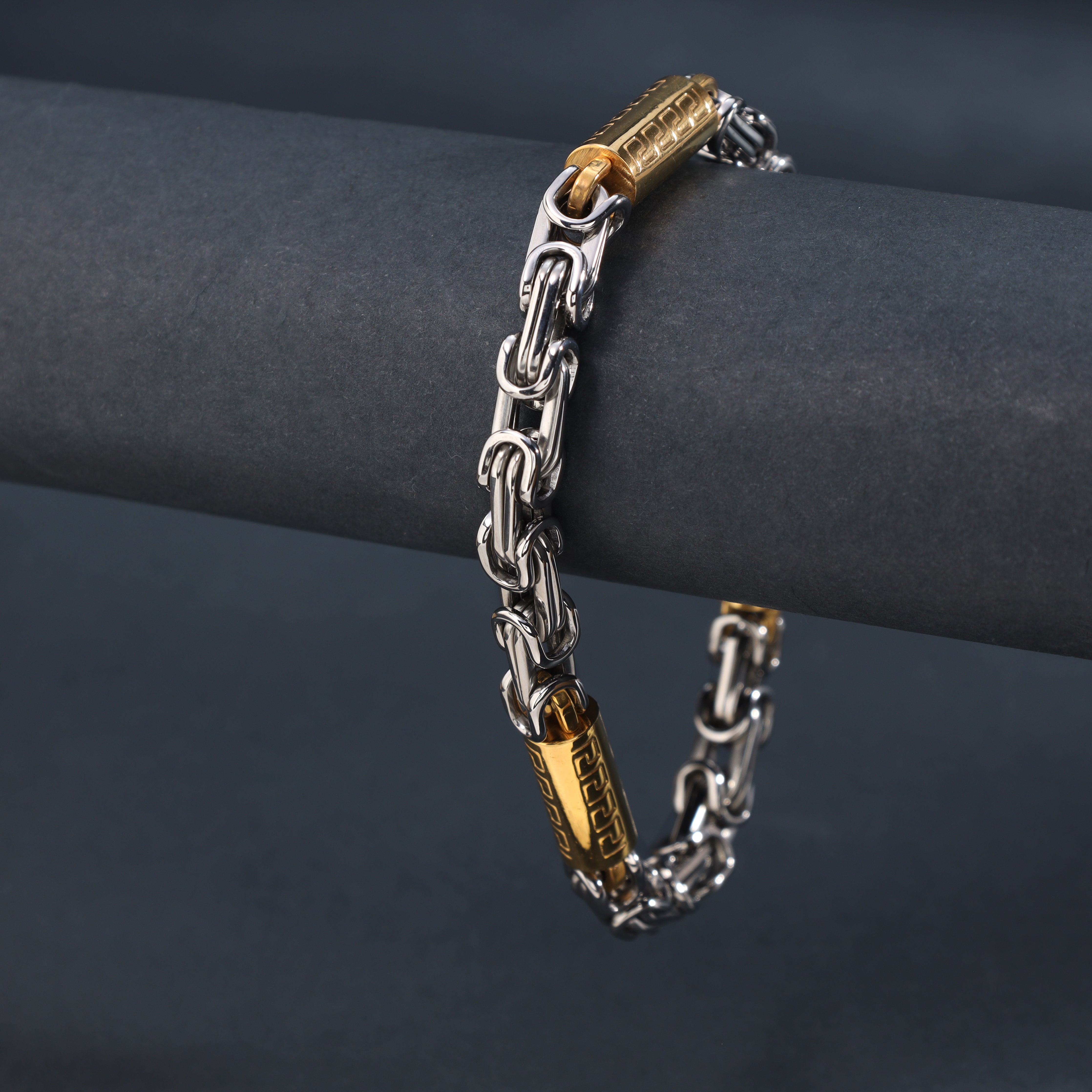 8mm Königskette Armband mit Blöcken 22cm aus Edelstahl 18K vergoldet - Taipan Schmuck