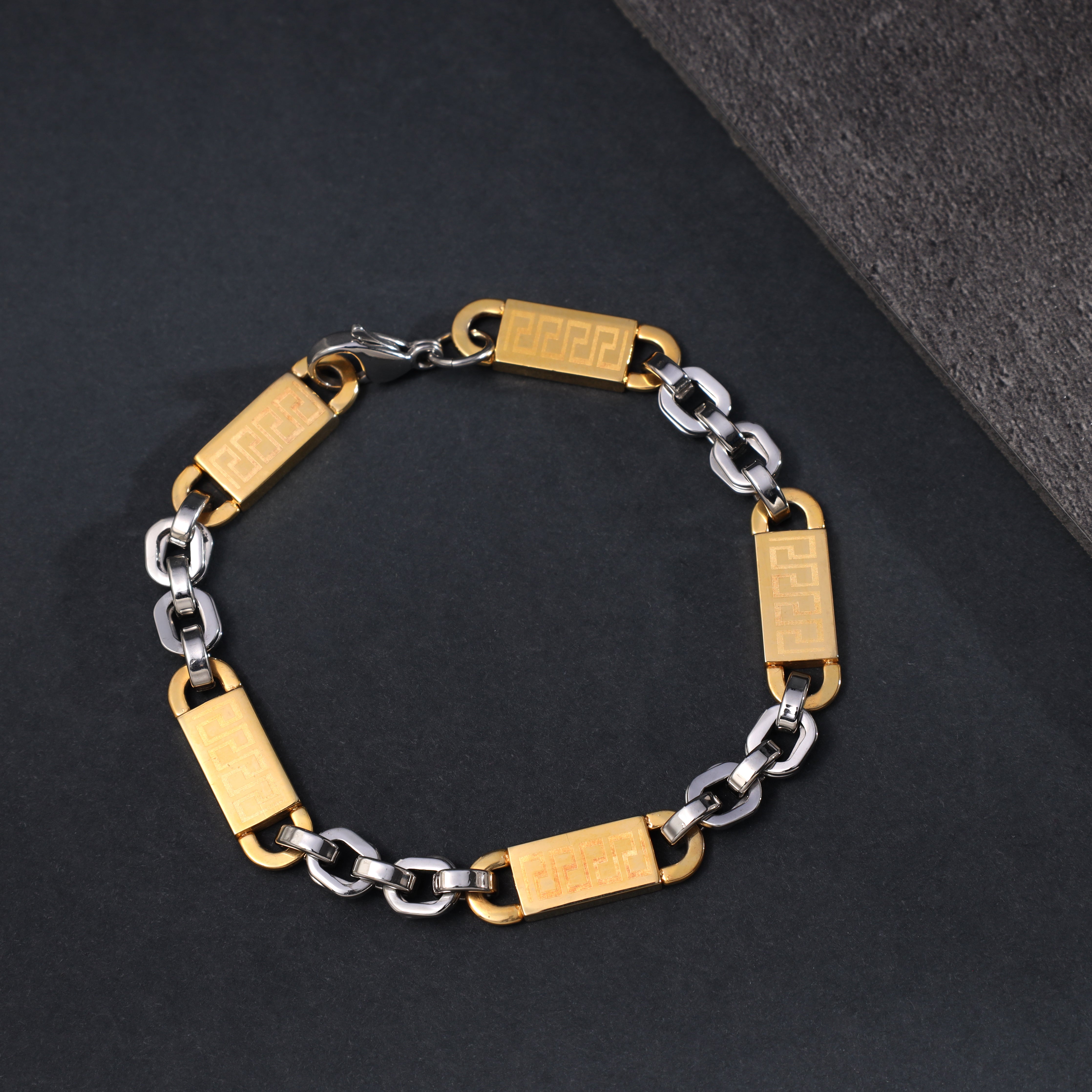 8mm Plattenkette Armband 22cm aus Edelstahl 18K vergoldet - Taipan Schmuck