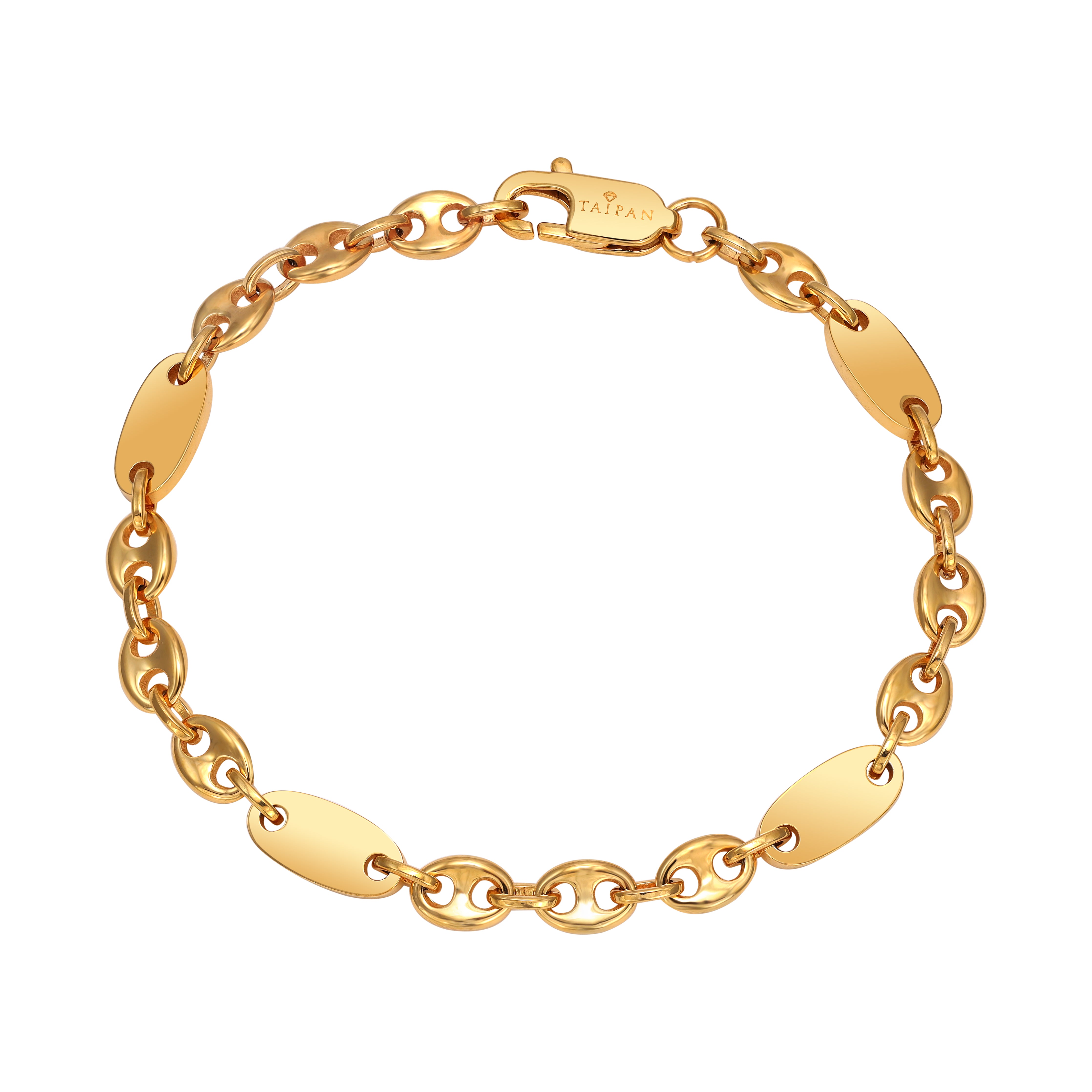 Plattenkette + Bohnenkette Armband 6mm breit aus Edelstahl 18K Vergoldet - Taipan Schmuck