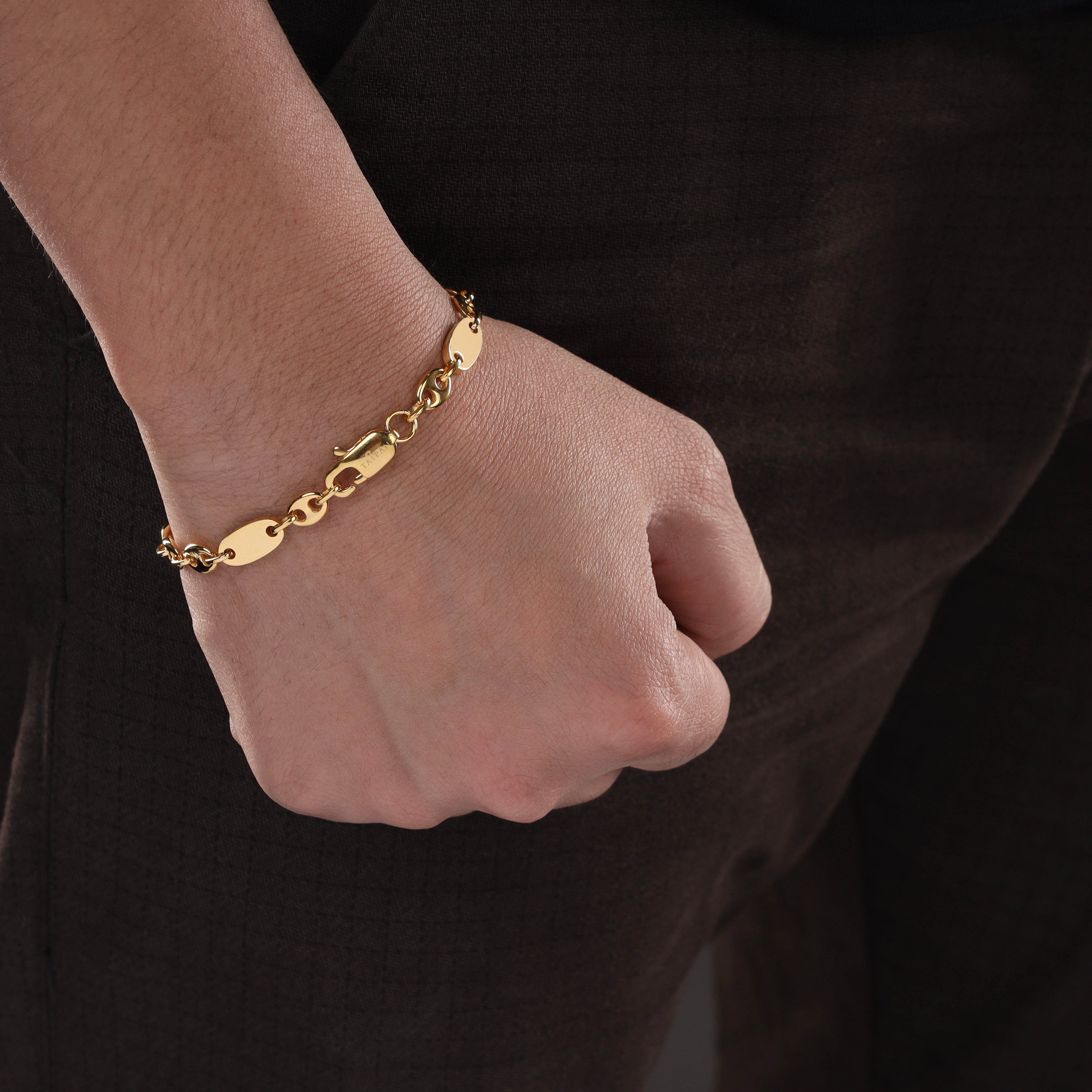 Plattenkette + Bohnenkette Armband 6mm breit aus Edelstahl 18K Vergoldet - Taipan Schmuck