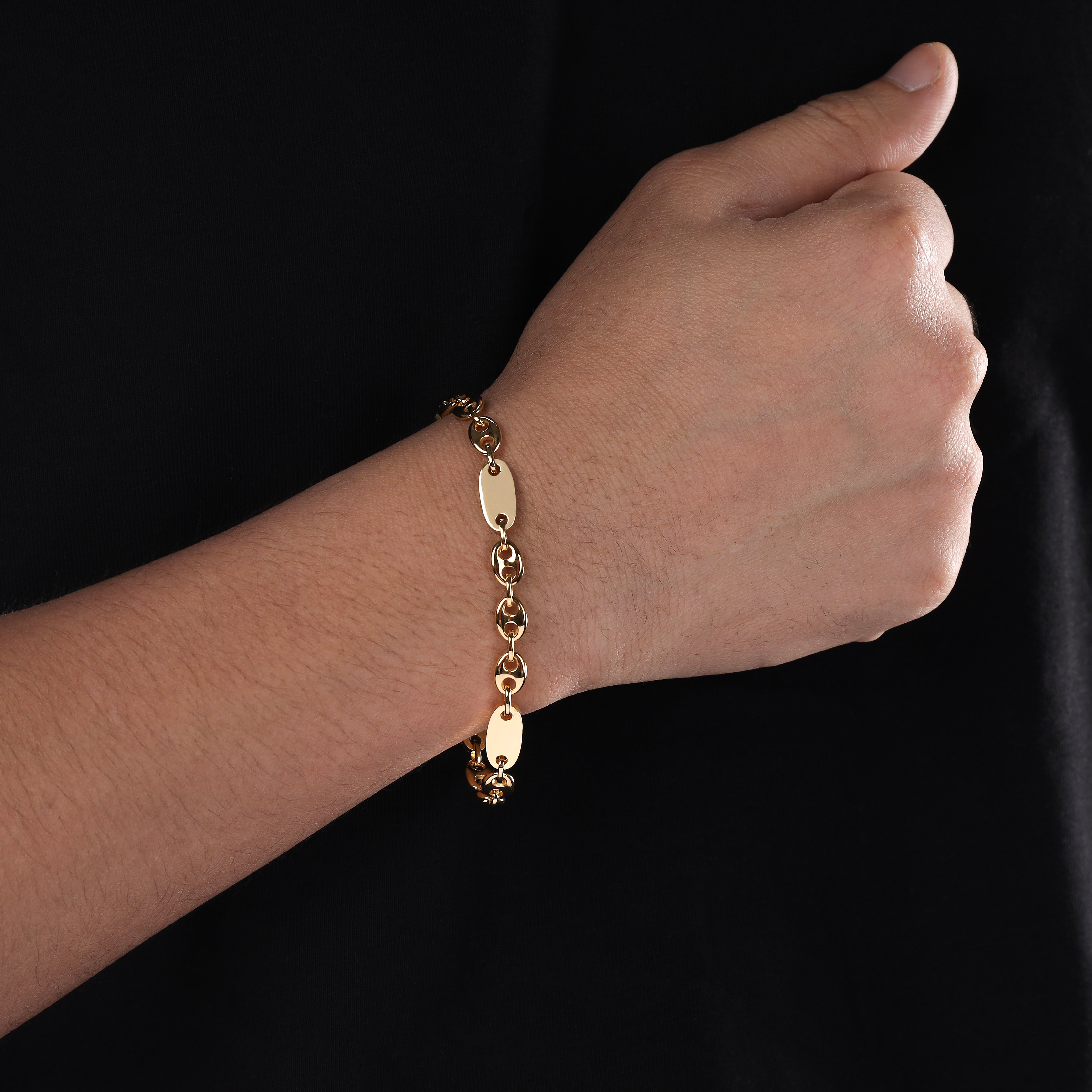 Plattenkette + Bohnenkette Armband 6mm breit aus Edelstahl 18K Vergoldet - Taipan Schmuck