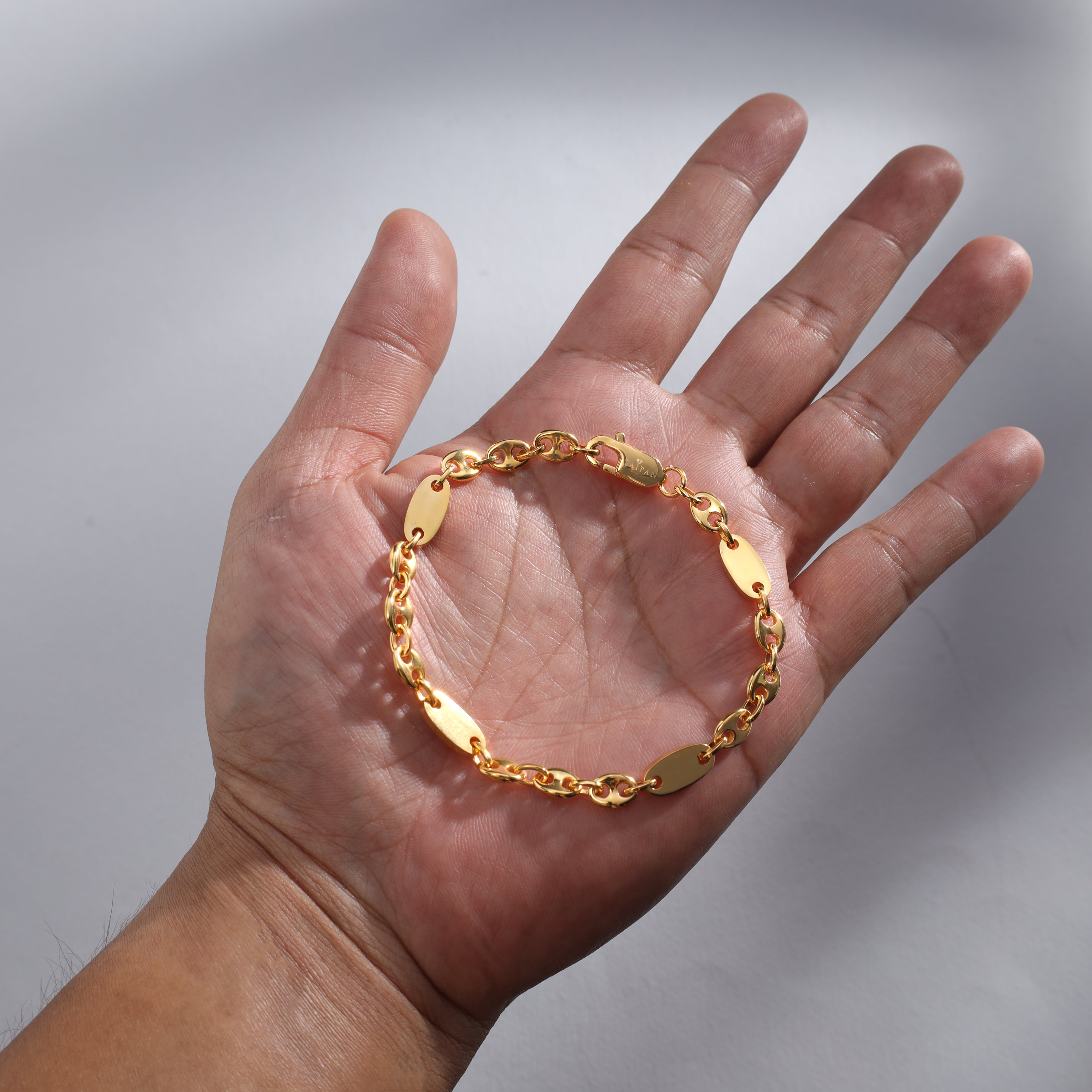 Plattenkette + Bohnenkette Armband 6mm breit aus Edelstahl 18K Vergoldet - Taipan Schmuck