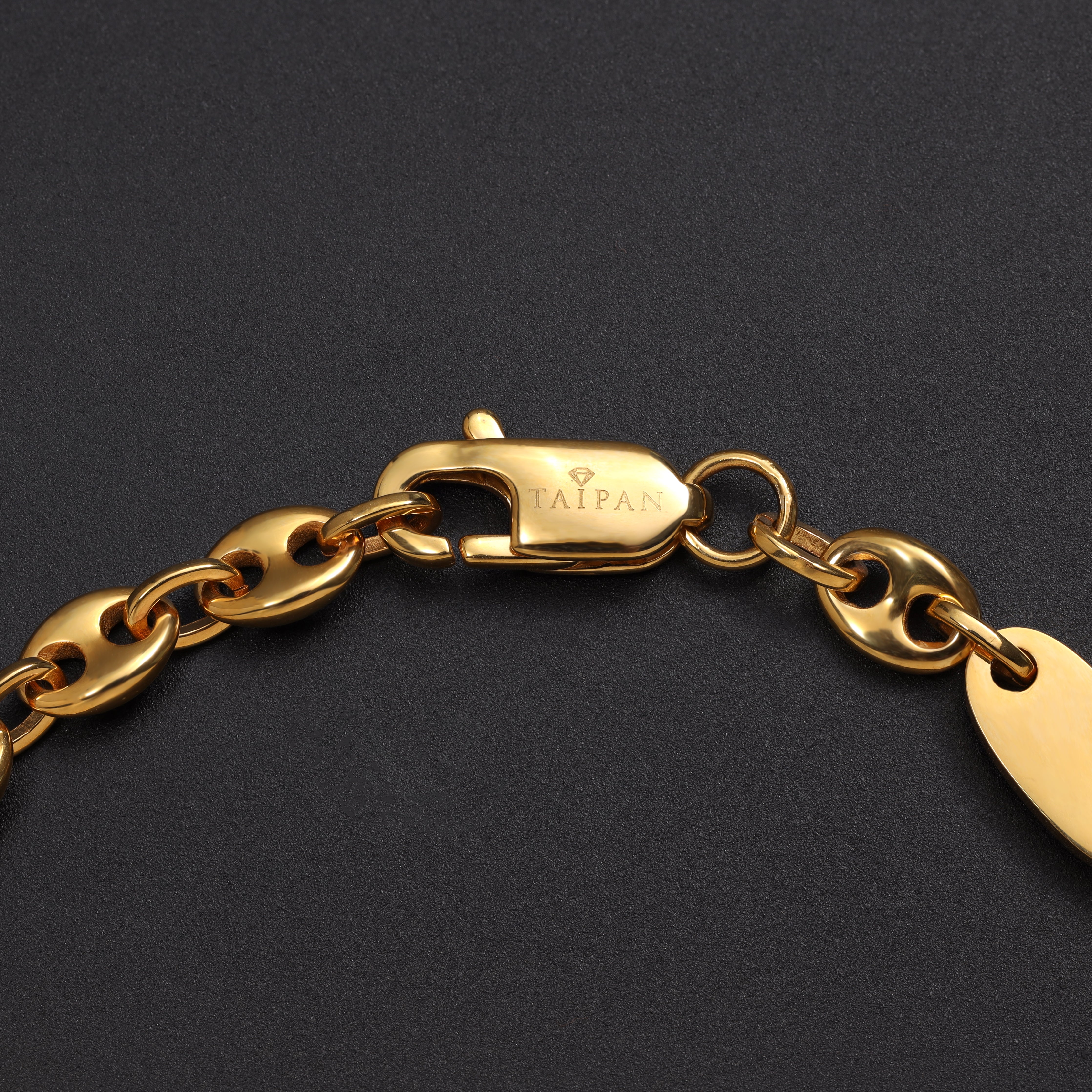Plattenkette + Bohnenkette Armband 6mm breit aus Edelstahl 18K Vergoldet - Taipan Schmuck