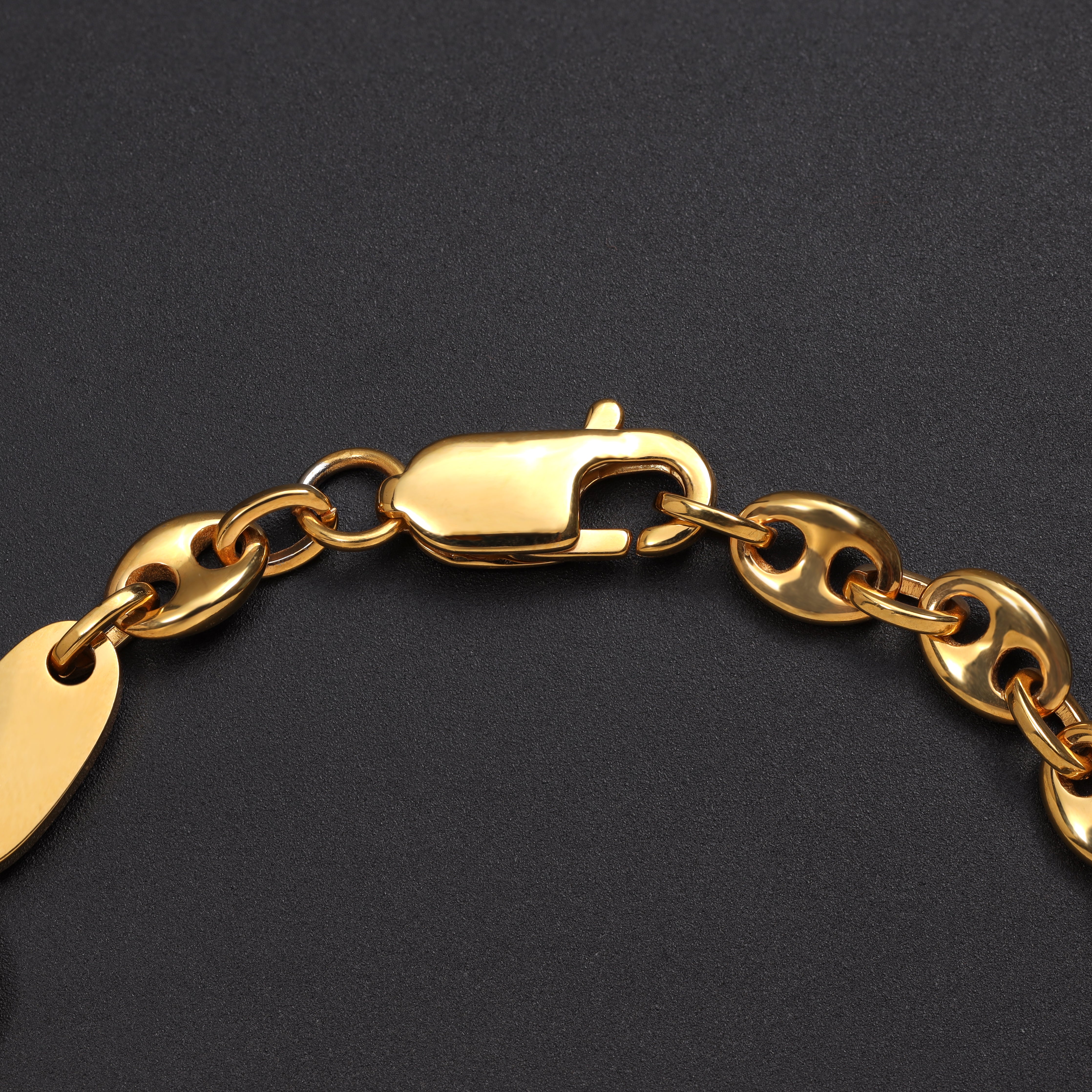 Plattenkette + Bohnenkette Armband 6mm breit aus Edelstahl 18K Vergoldet - Taipan Schmuck