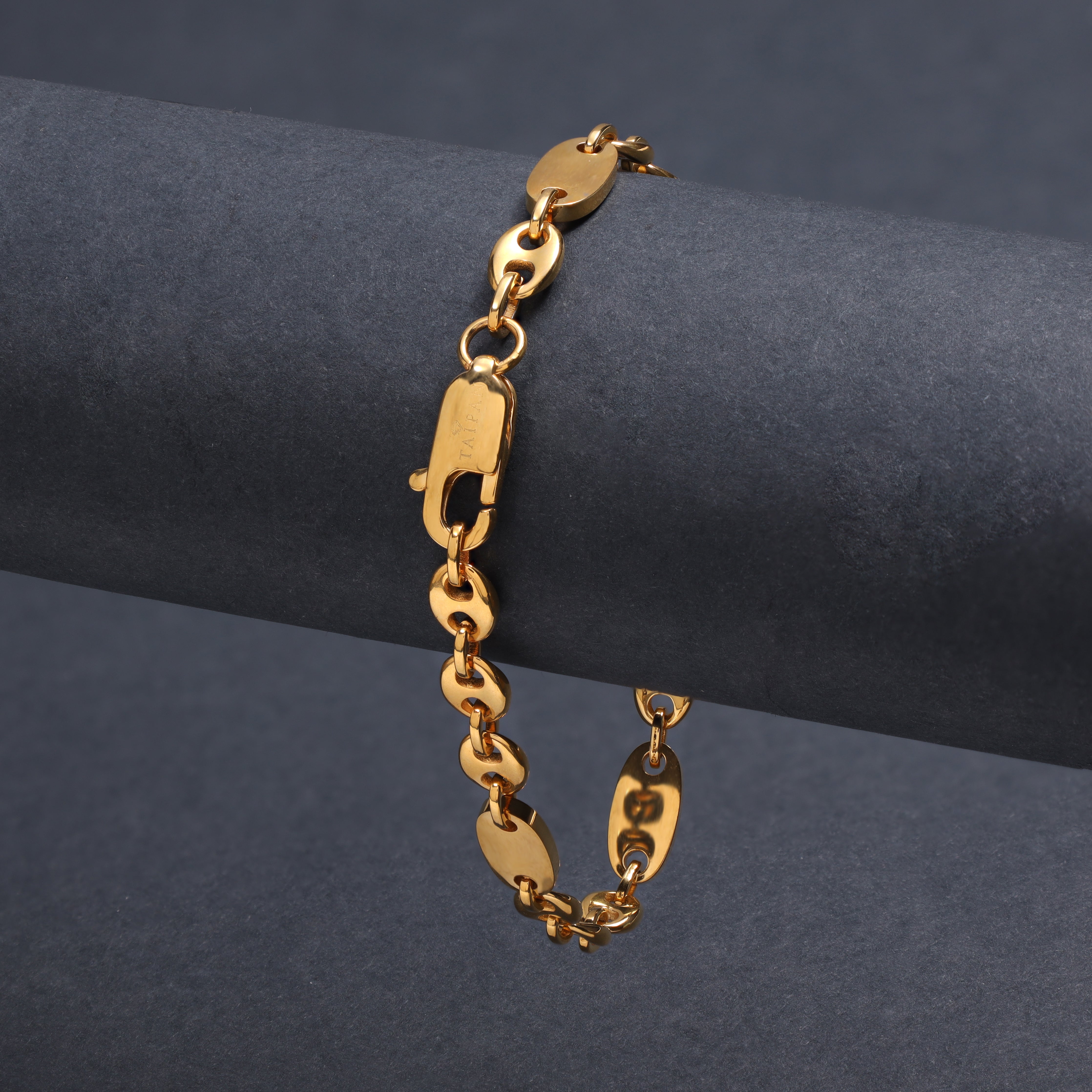 Plattenkette + Bohnenkette Armband 6mm breit aus Edelstahl 18K Vergoldet - Taipan Schmuck
