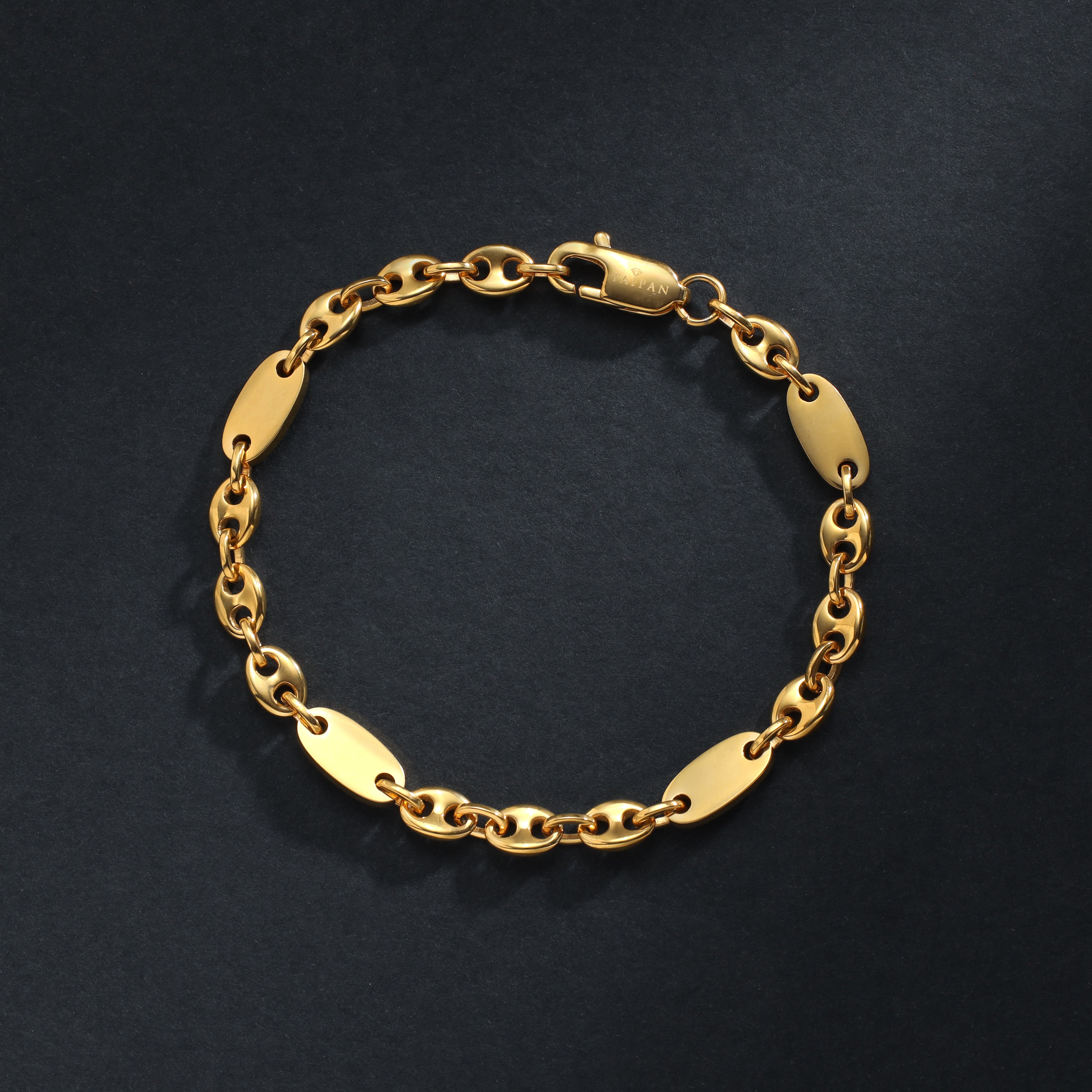 Plattenkette + Bohnenkette Armband 6mm breit aus Edelstahl 18K Vergoldet - Taipan Schmuck