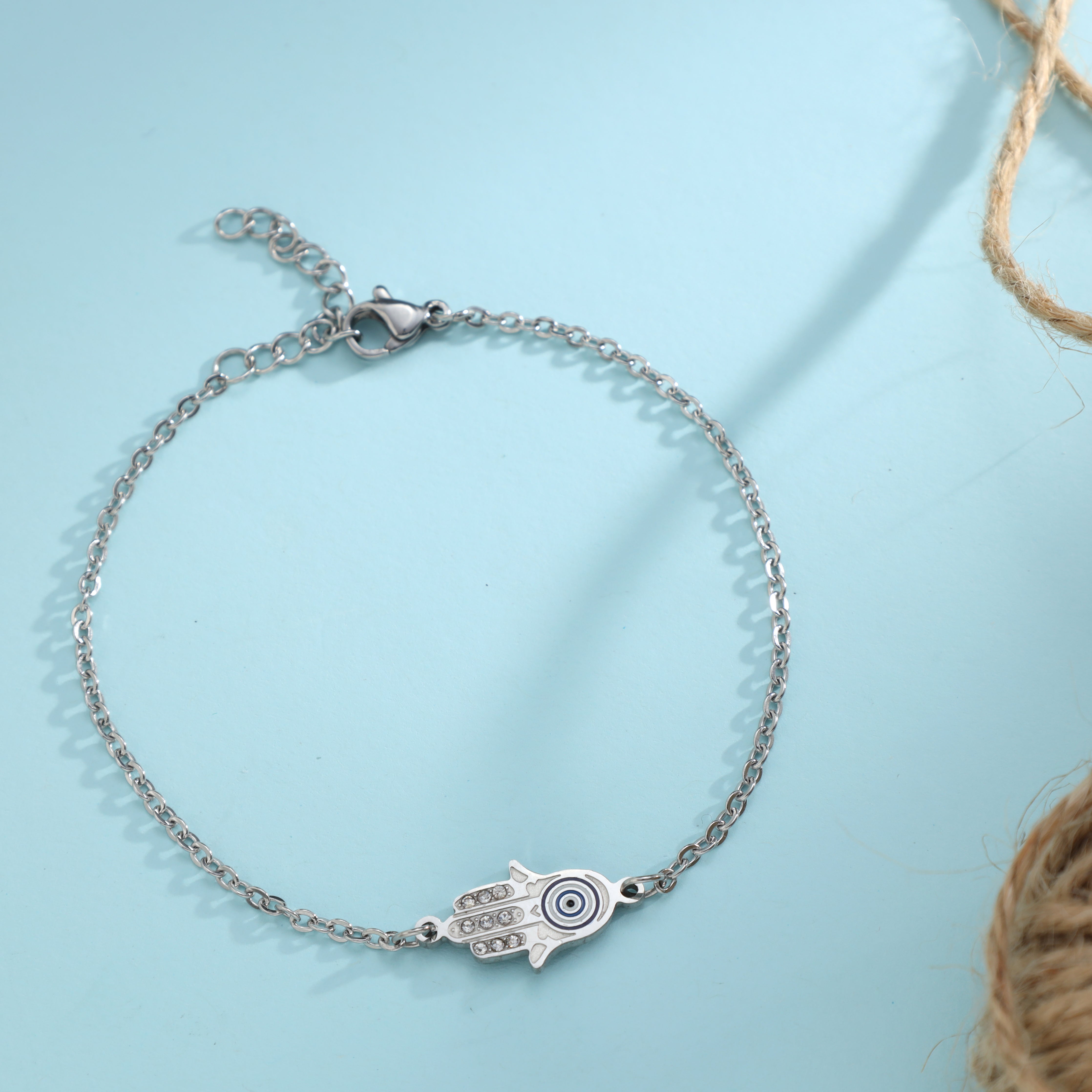 Damen Ankerkette mit Hand der Fatima Hamza Armband aus Edelstahl