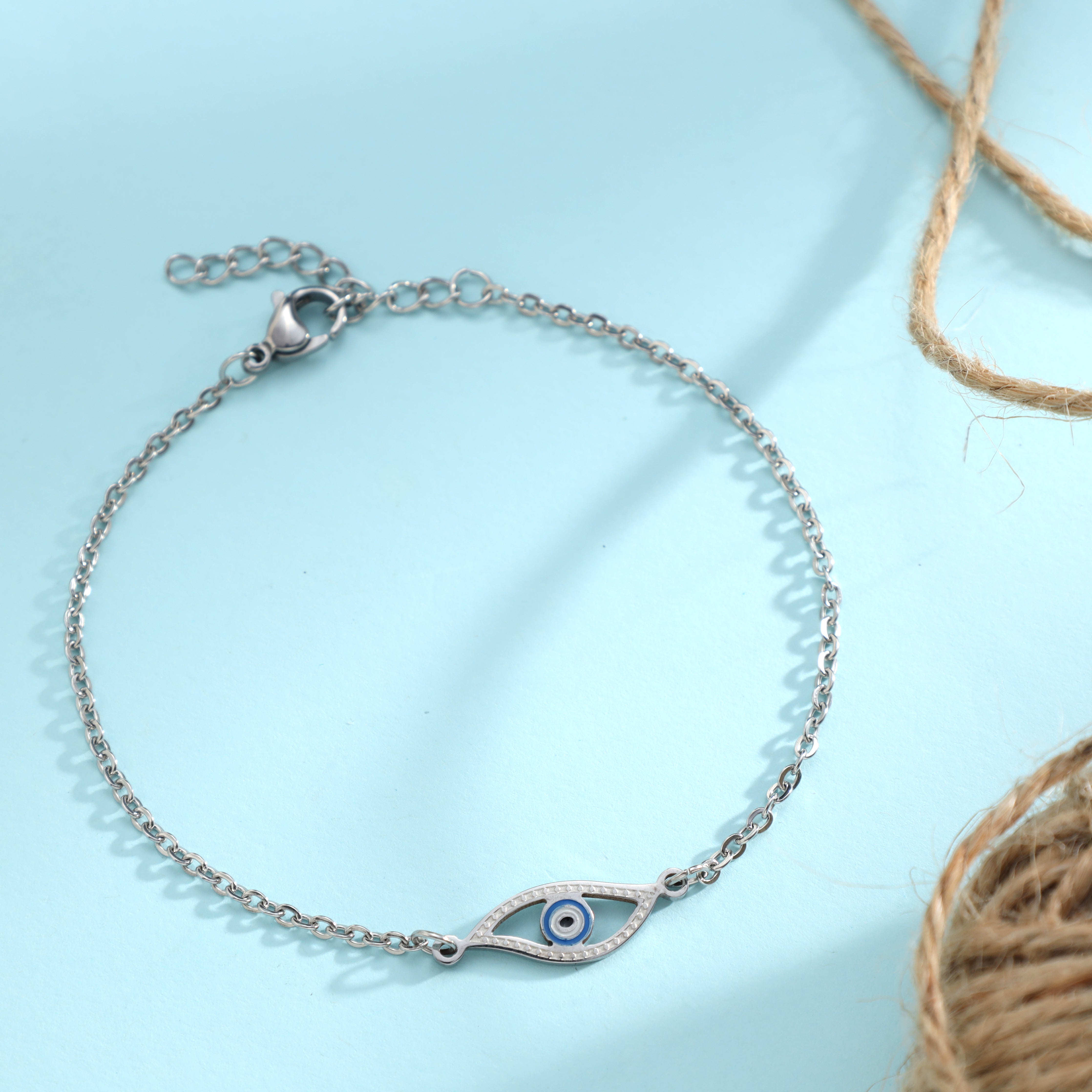 Damen Ankerkette mit Evil Eye Nazar Armband aus Edelstahl - Taipan Schmuck