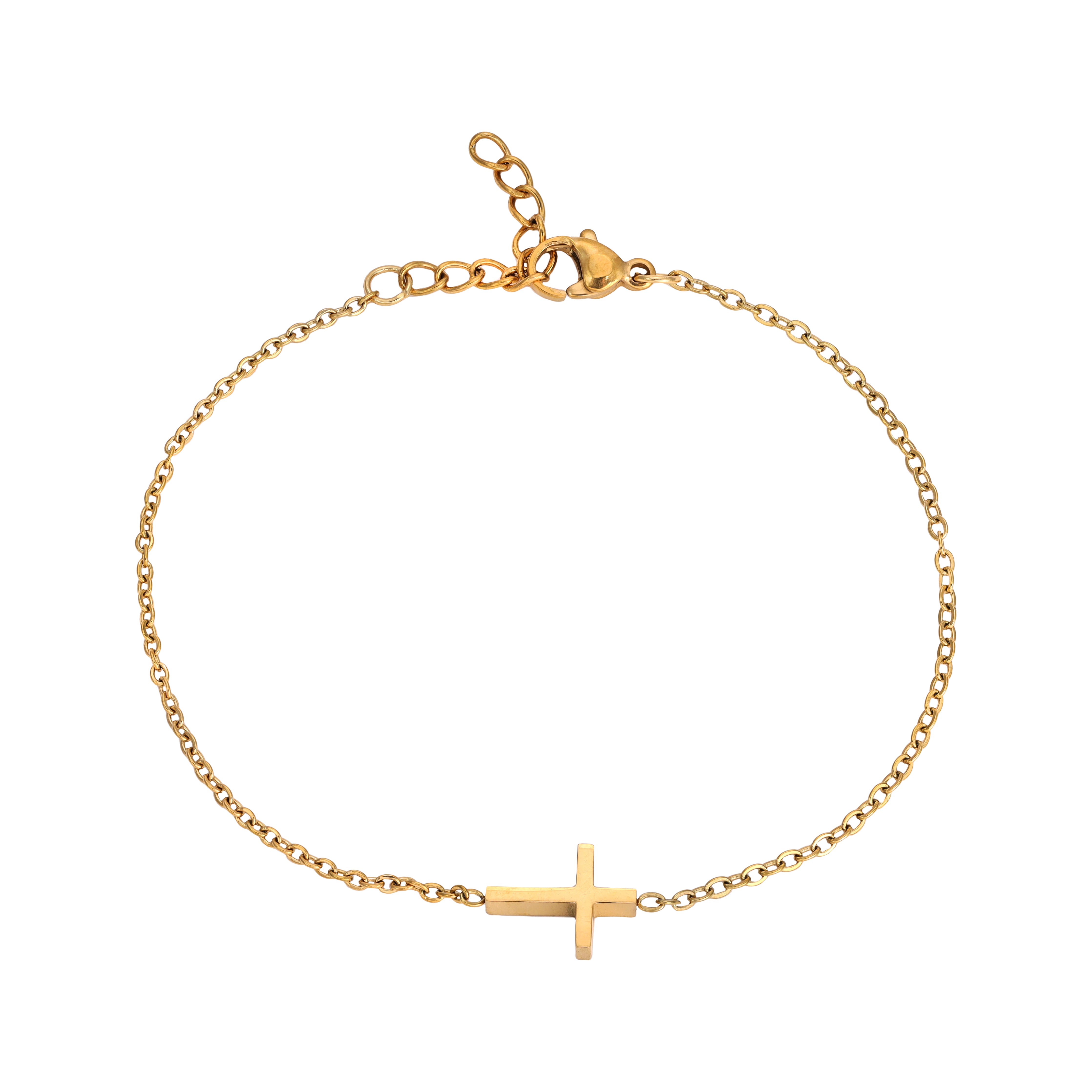 Damen Ankerkette mit Kreuz Armband aus Edelstahl 18K vergoldet - Taipan Schmuck