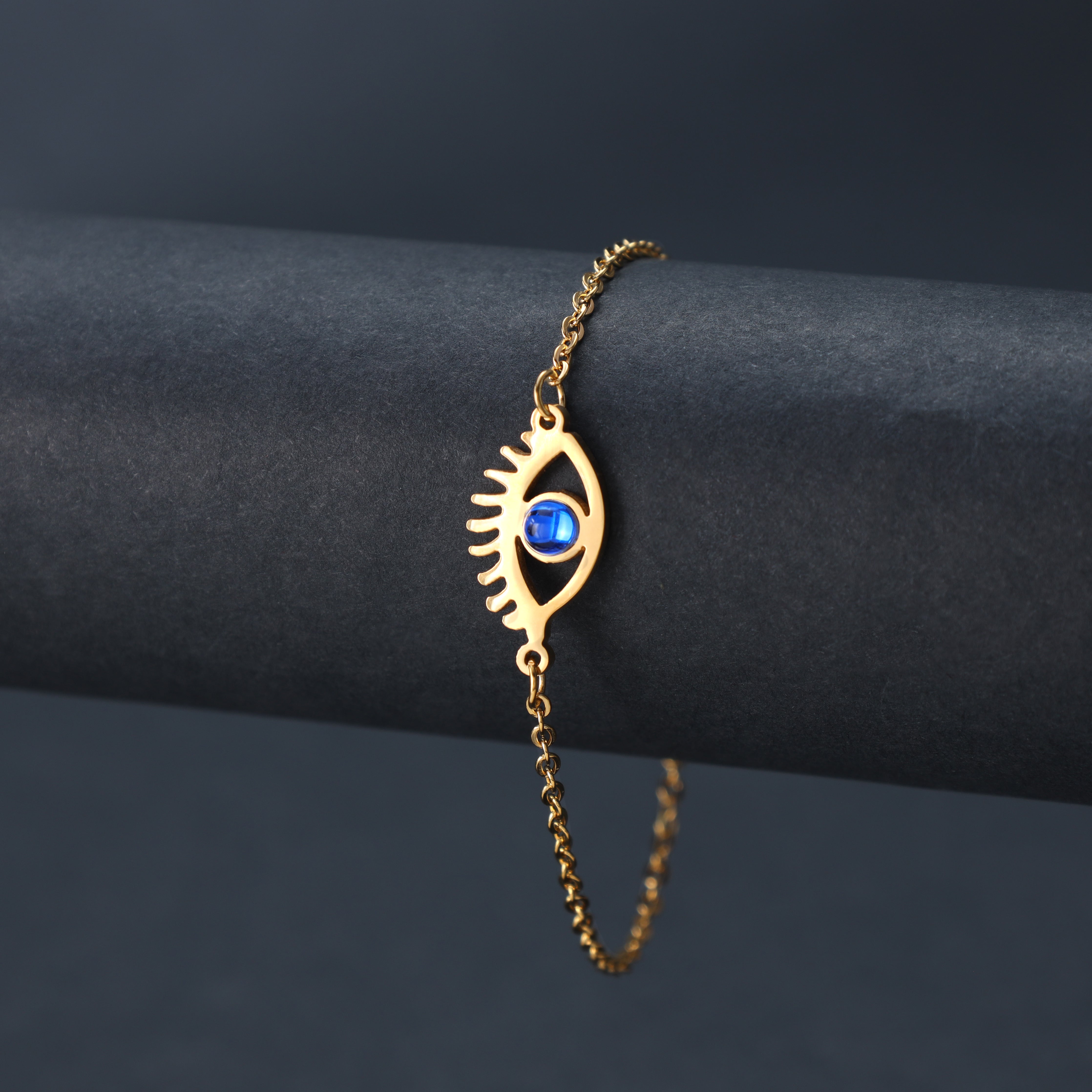 Damen Ankerkette mit Evil Eye Nazar Armband aus Edelstahl 18K vergoldet - Taipan Schmuck