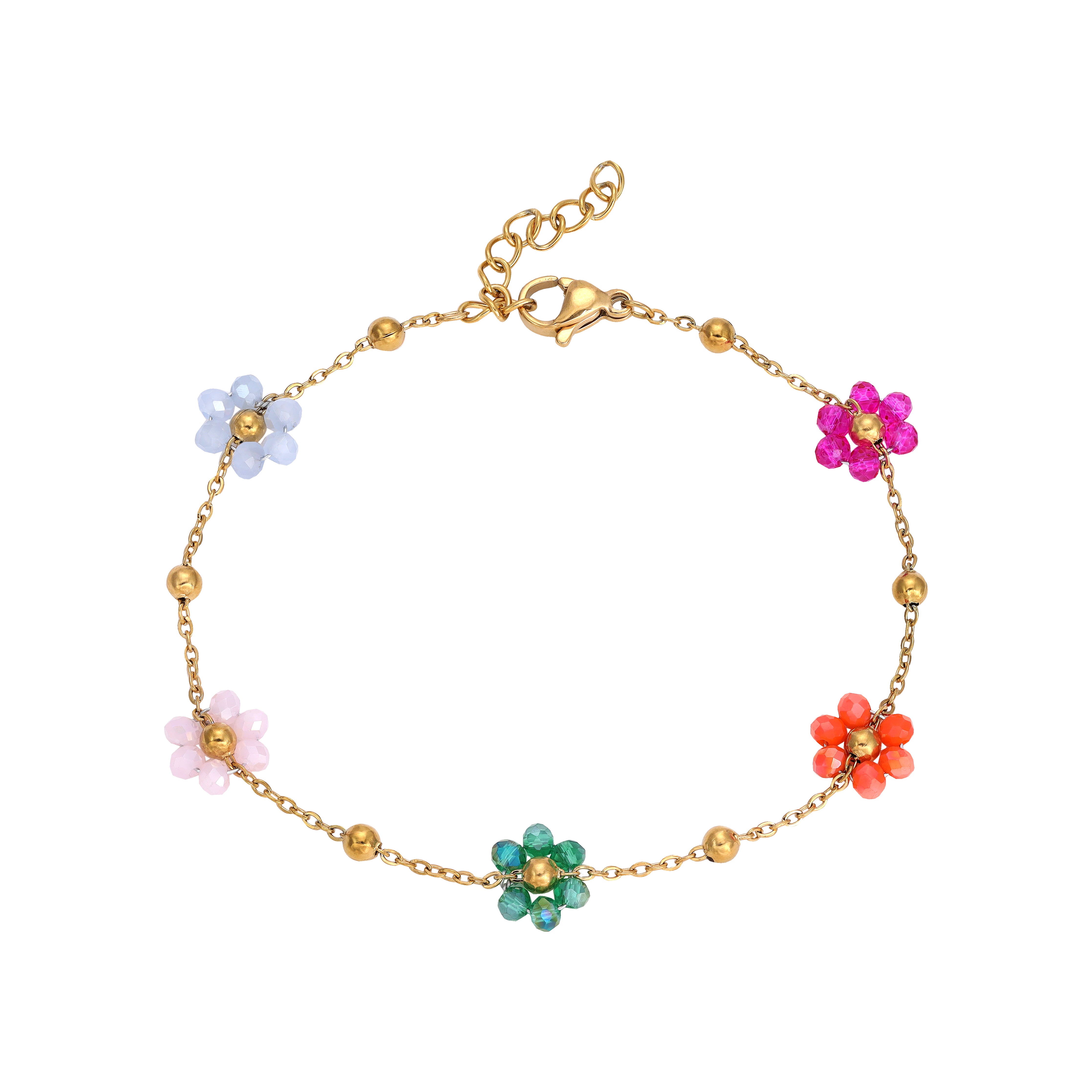 Damen Ankerkette Armband mit Blumen aus Edelstahl 18K Vergoldet - Taipan Schmuck