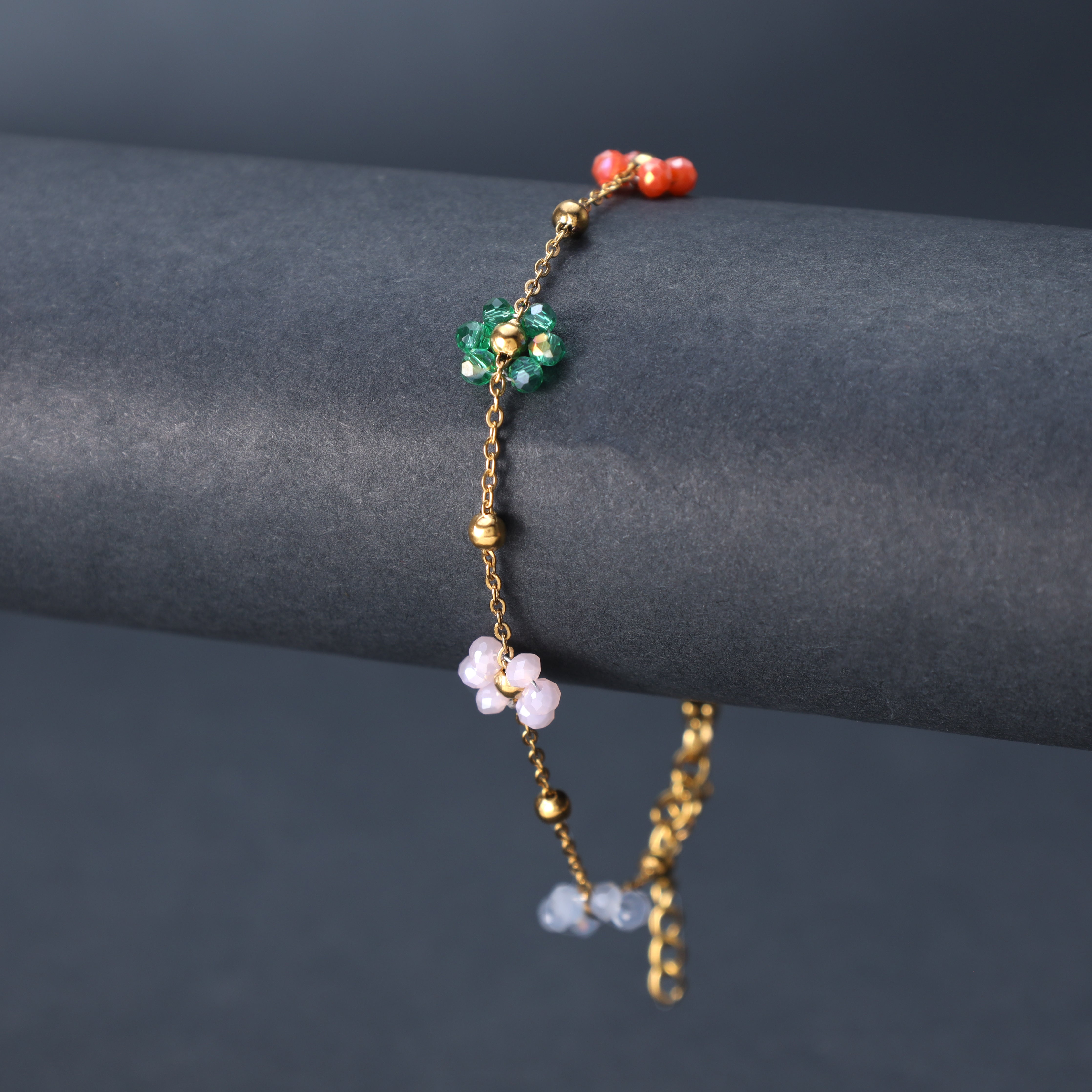 Damen Ankerkette Armband mit Blumen aus Edelstahl 18K Vergoldet - Taipan Schmuck