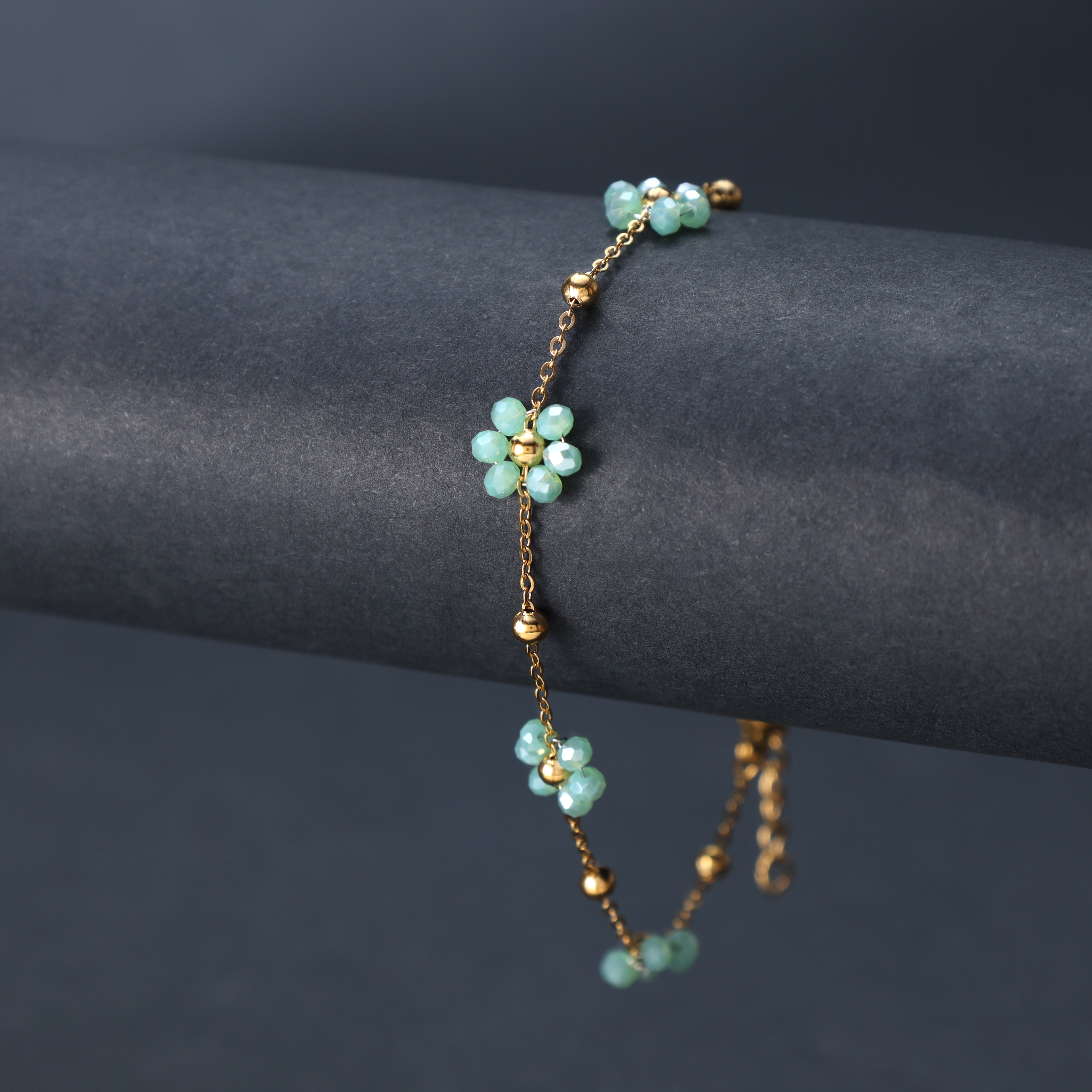 Damen Ankerkette Armband mit Blumen aus Edelstahl 18K Vergoldet - Taipan Schmuck