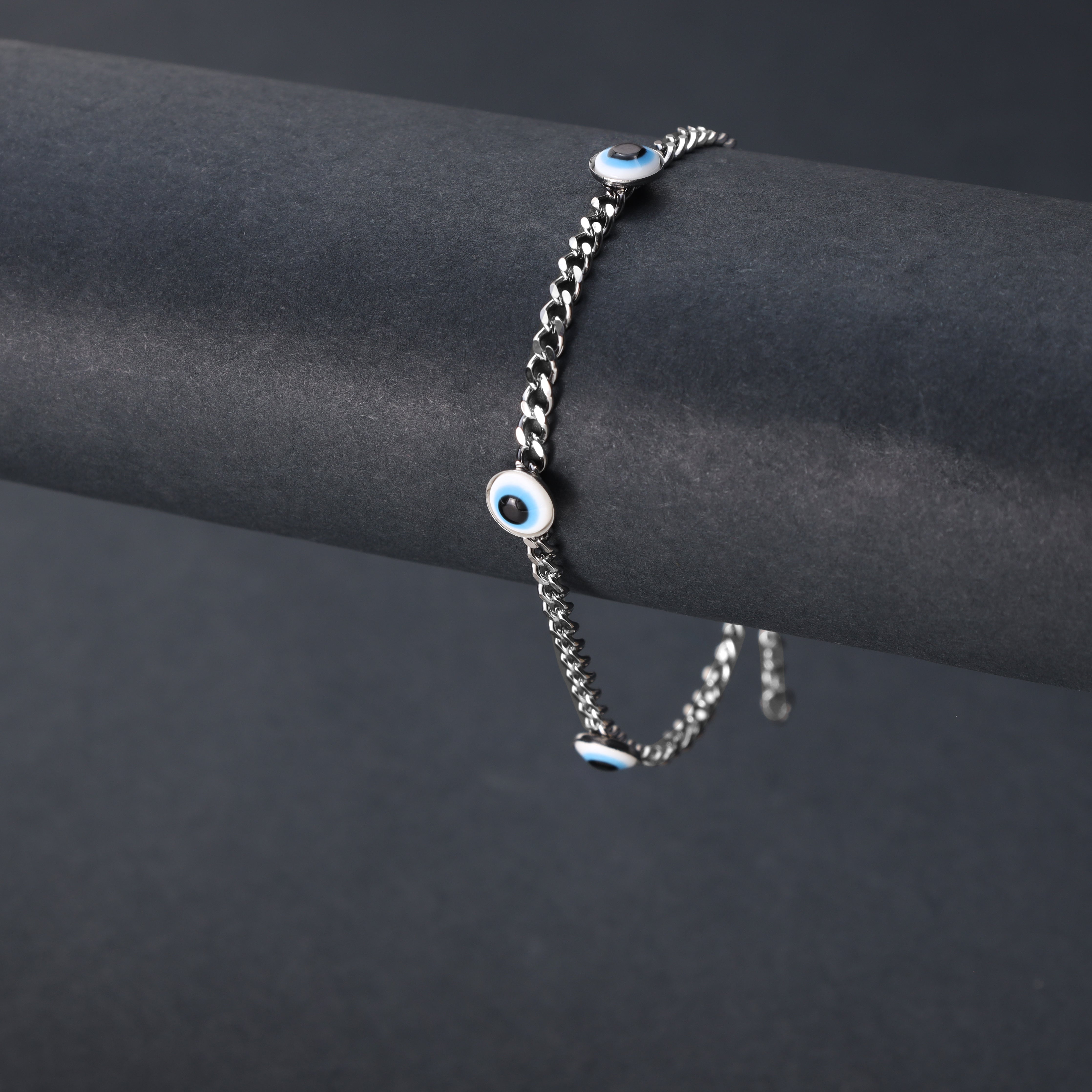 Damen Panzerkette Armband mit Evil Eye aus Edelstahl