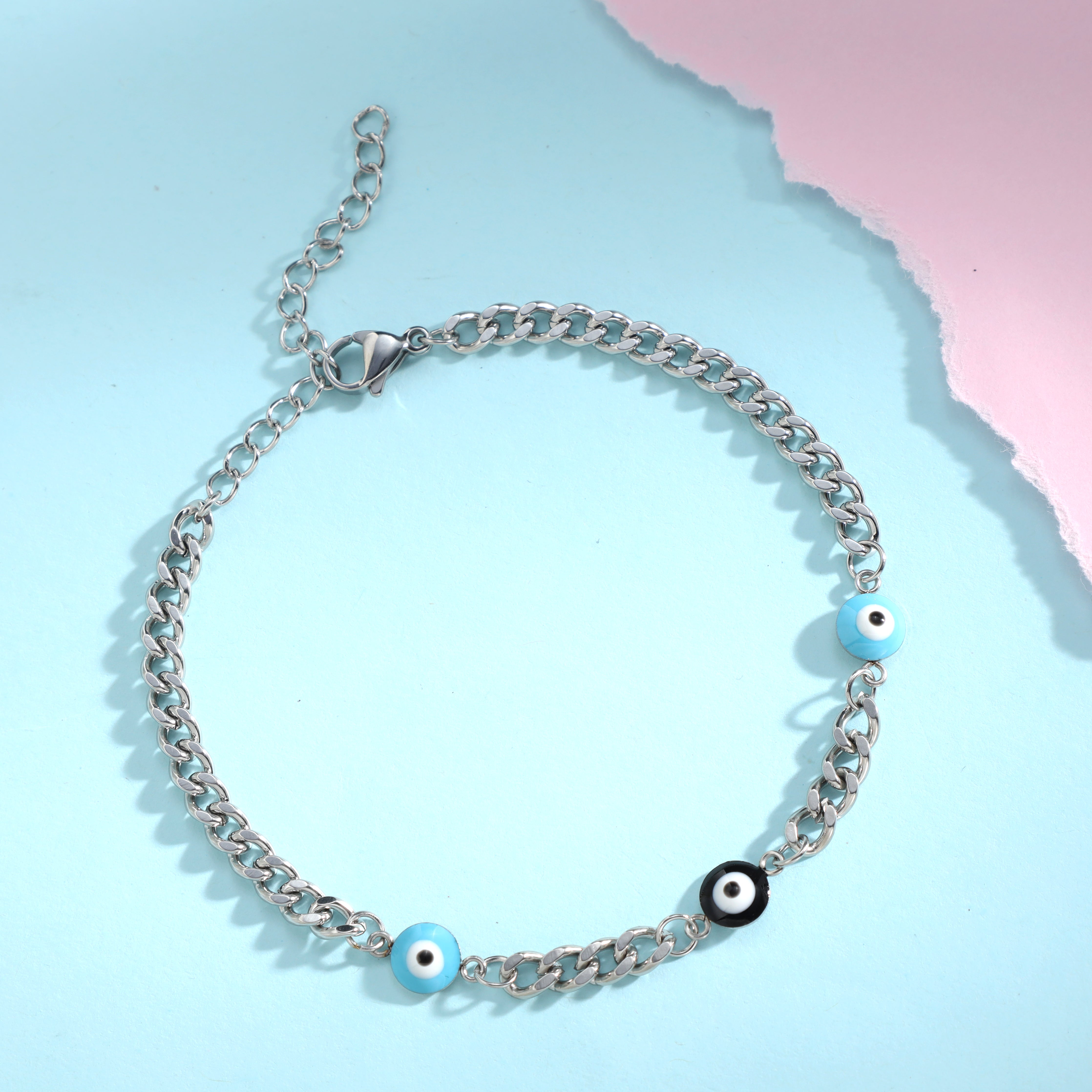 Damen Panzerkette Armband mit Evil Eye aus Edelstahl - Taipan Schmuck