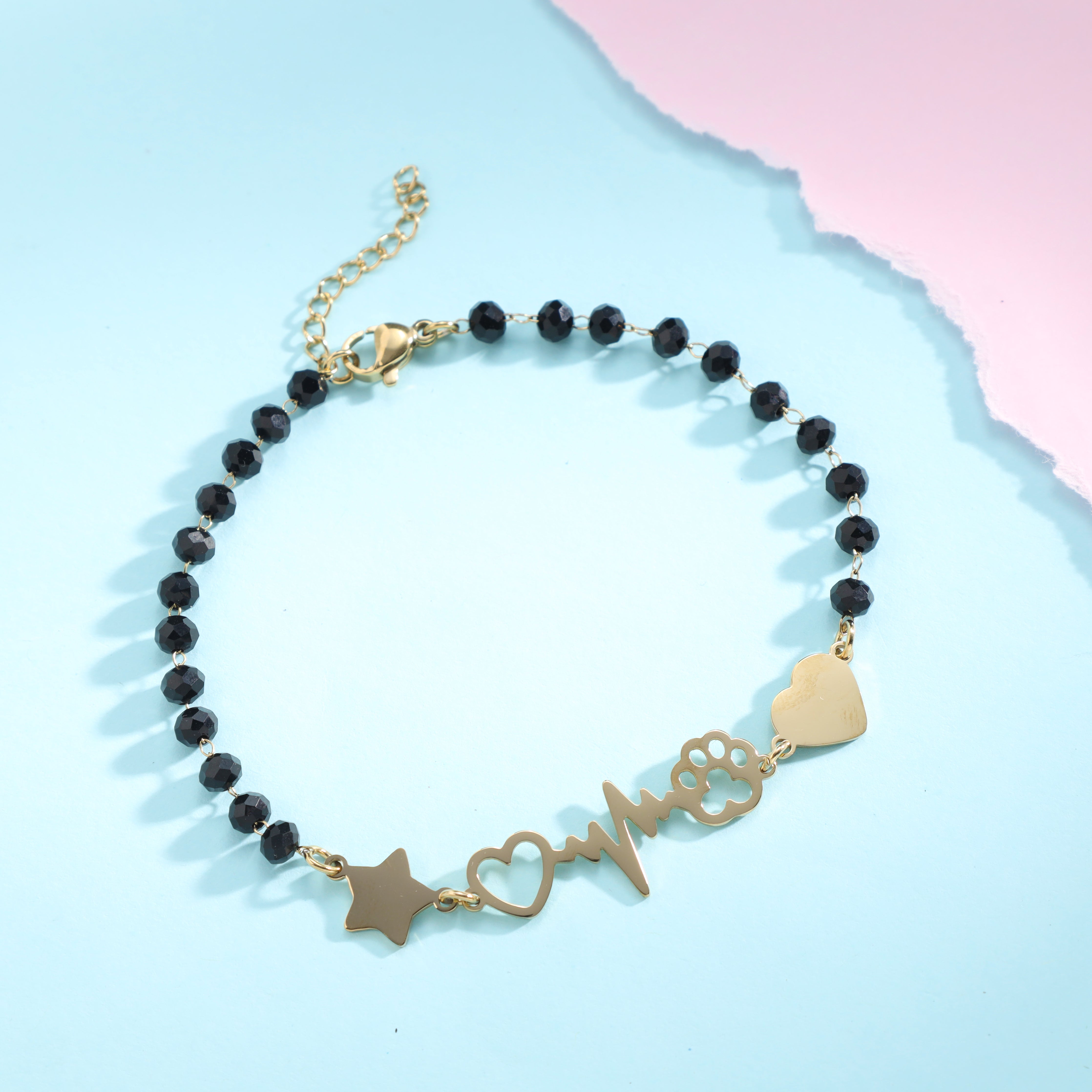 Damen Perlen Armband mit Herzschlag Motiv aus Edelstahl 18K vergoldet - Taipan Schmuck