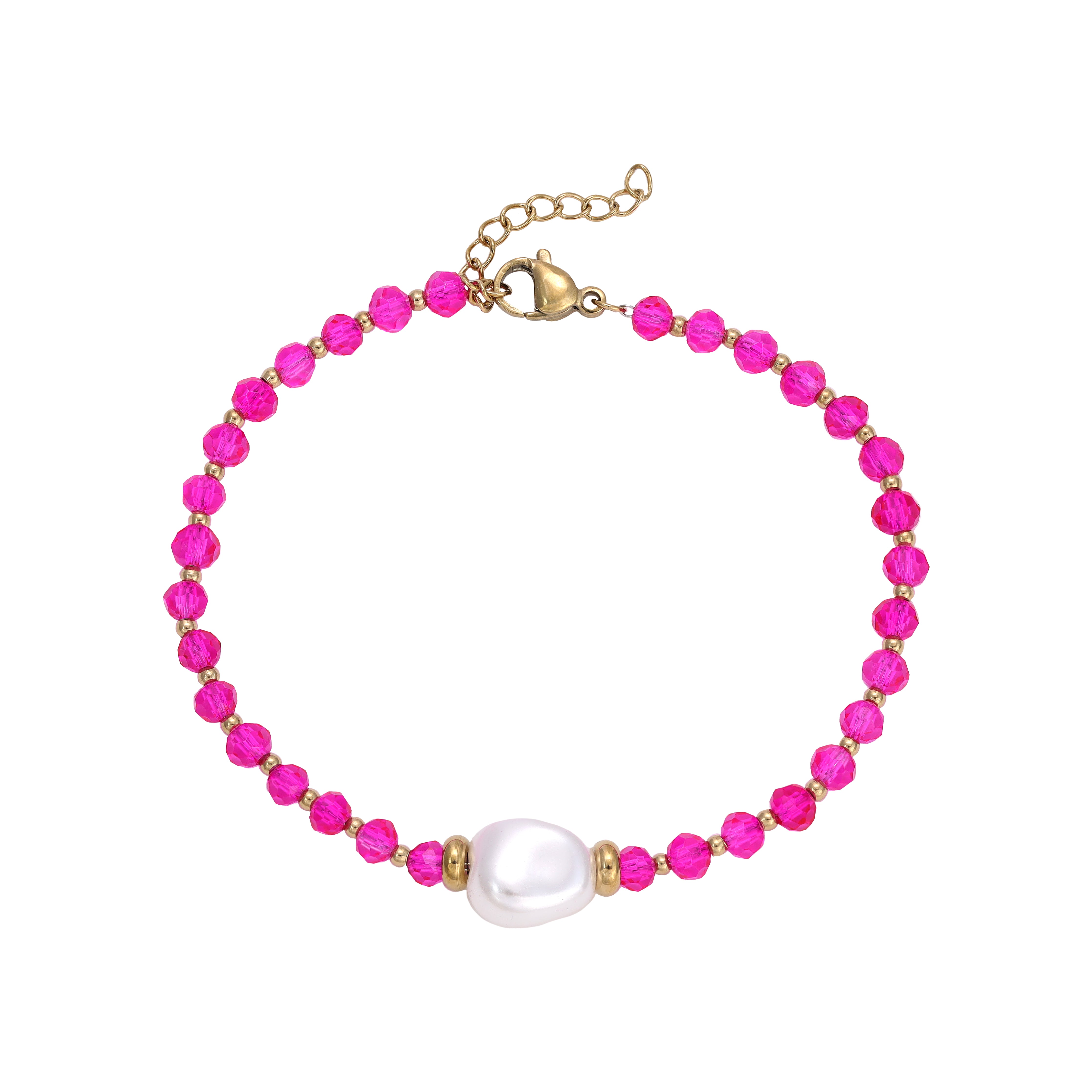 Ladies pink pearl bracelet with mother of pearl made of stainless steel 18K gold plated