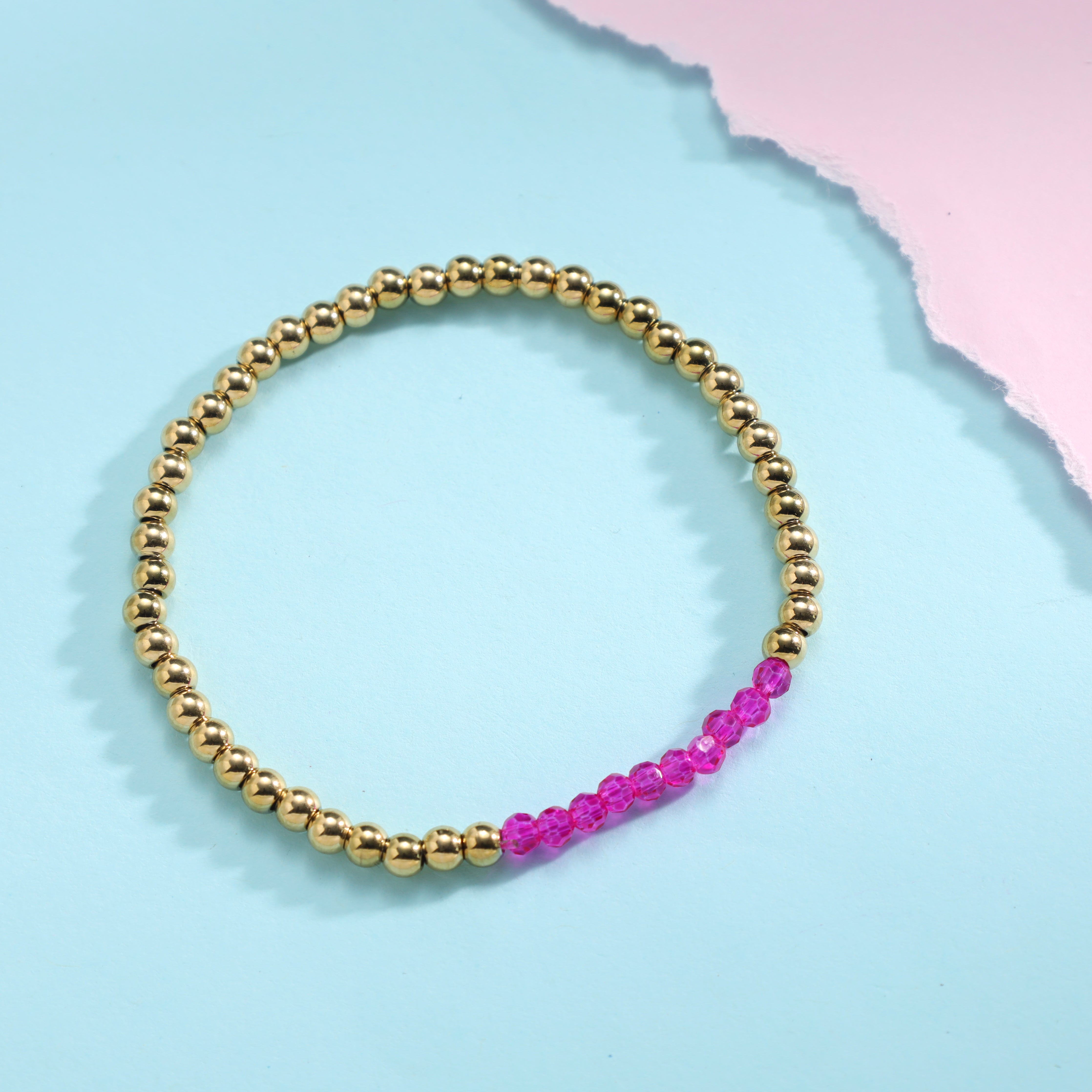 Damen Pink & Gold Beads Armband aus Edelstahl 18K vergoldet