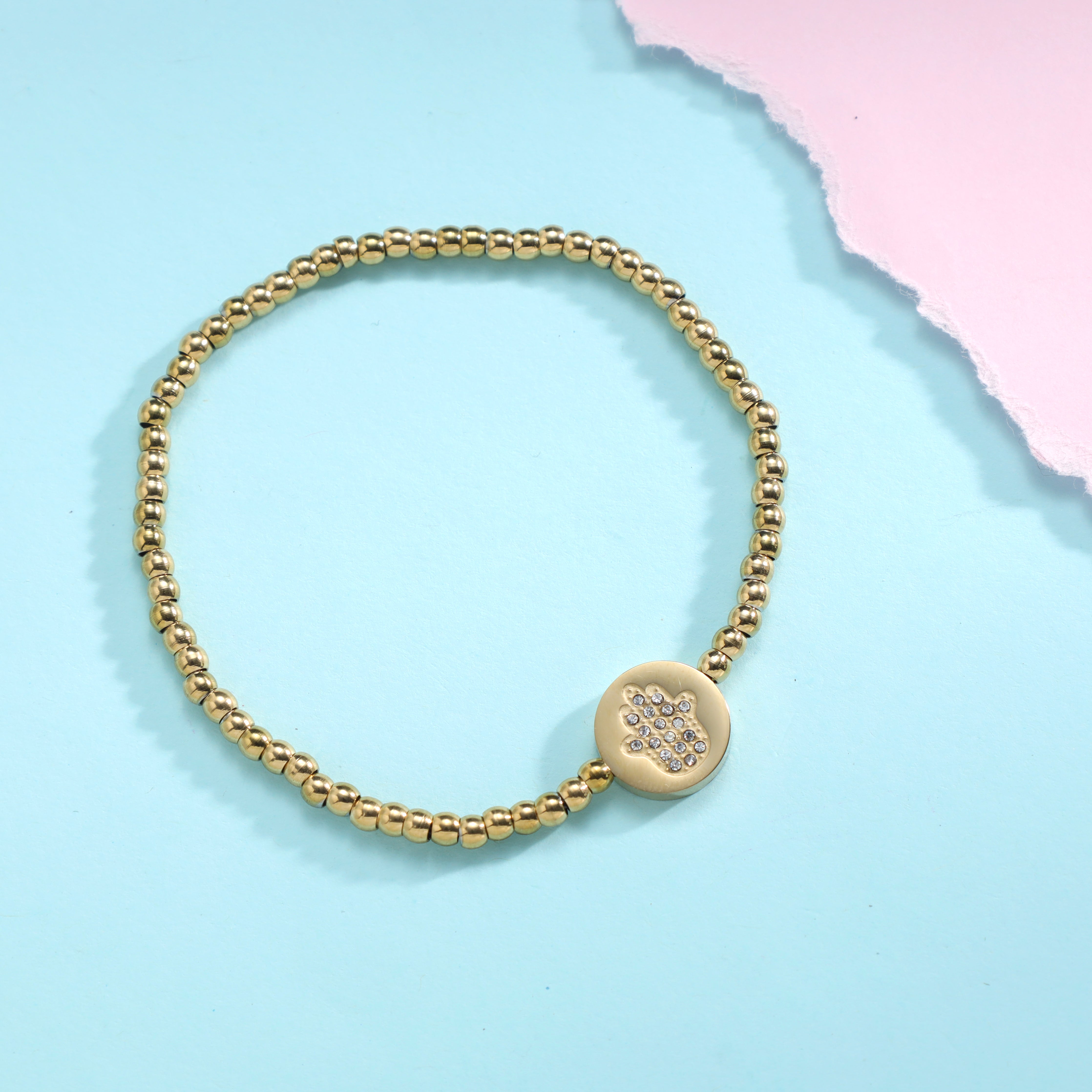 Damen Gold Beads Armband mit Hand der Fatima Motiv aus Edelstahl 18K vergoldet - Taipan Schmuck