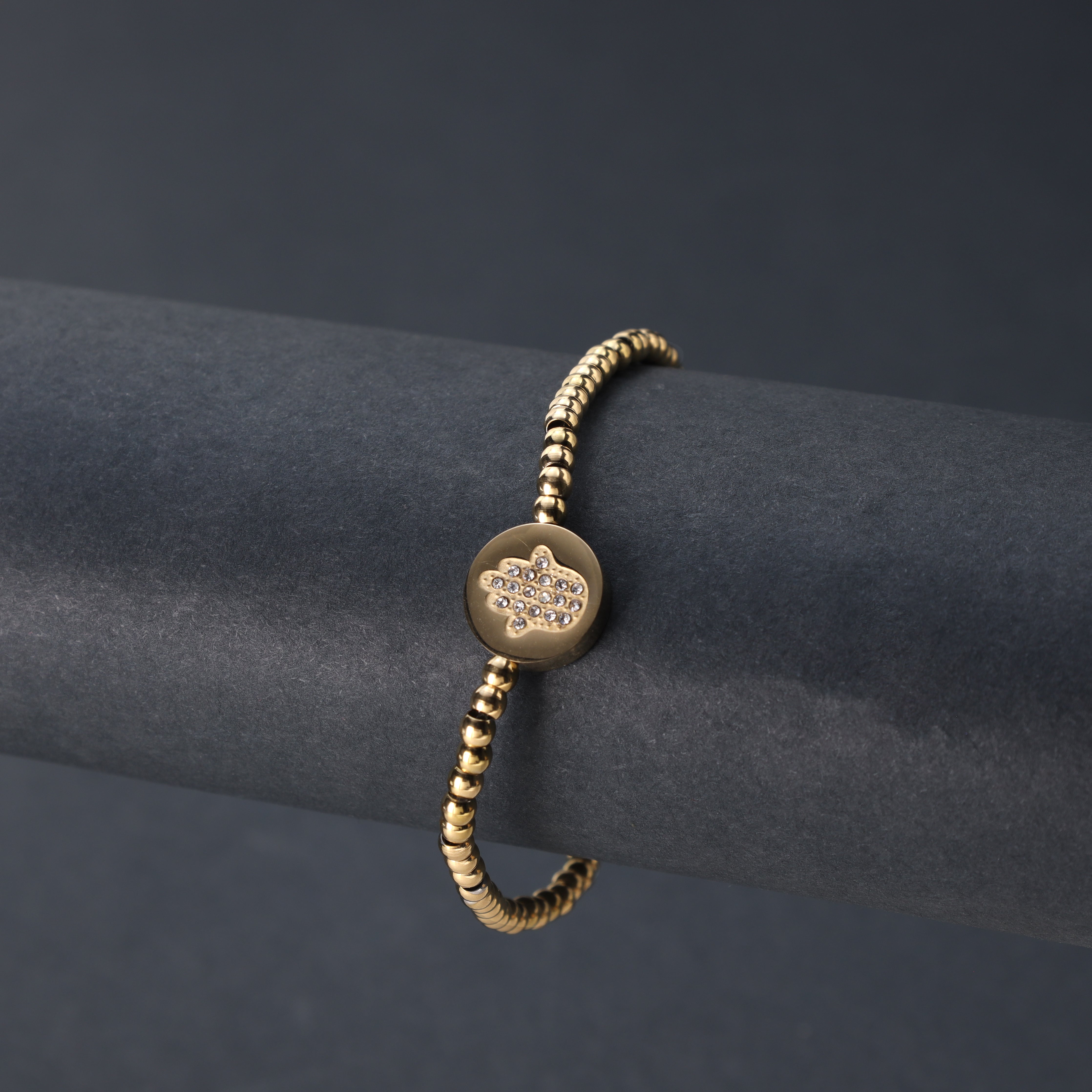 Damen Gold Beads Armband mit Hand der Fatima Motiv aus Edelstahl 18K vergoldet - Taipan Schmuck