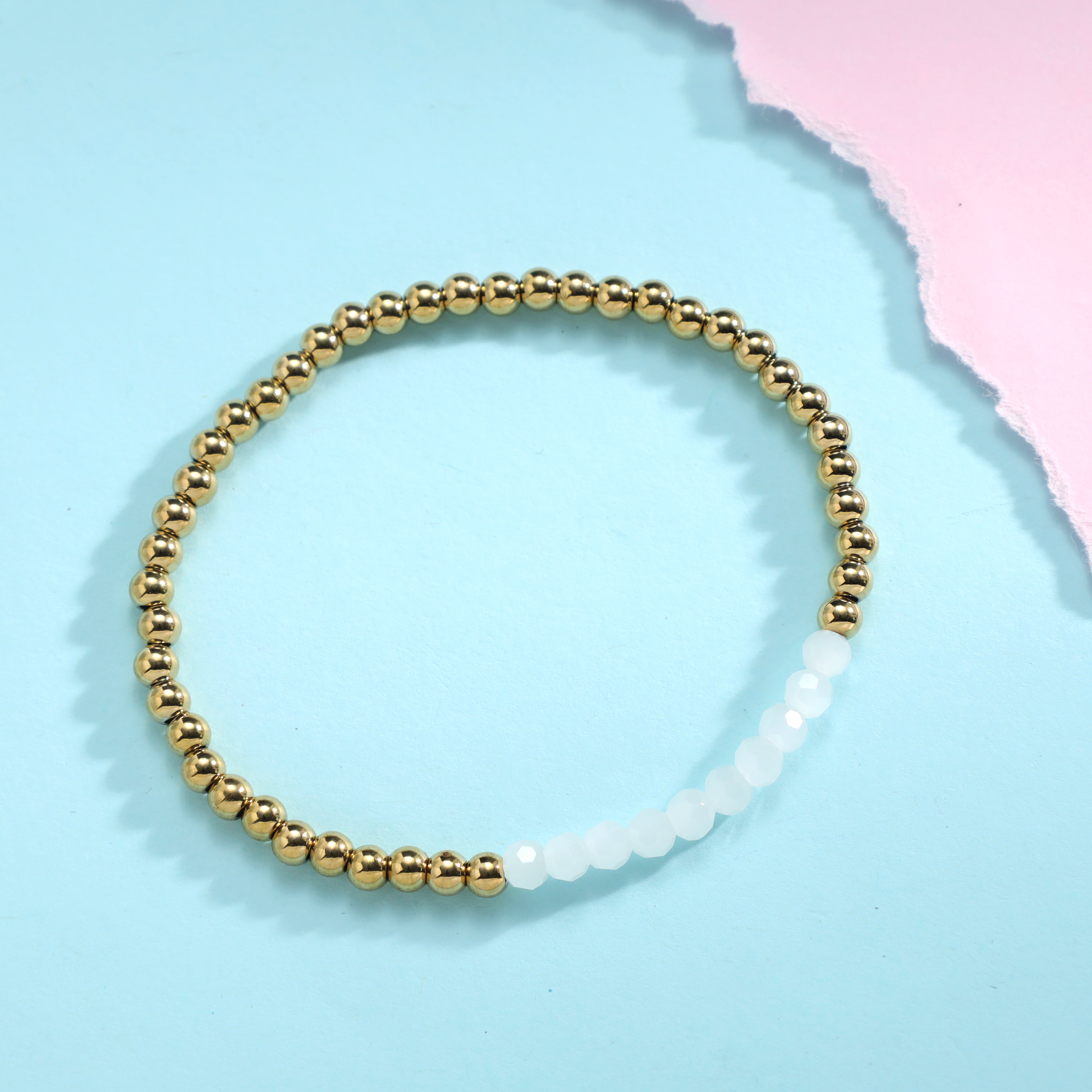 Damen Gold & Weiß Beads Armband aus Edelstahl - Taipan Schmuck