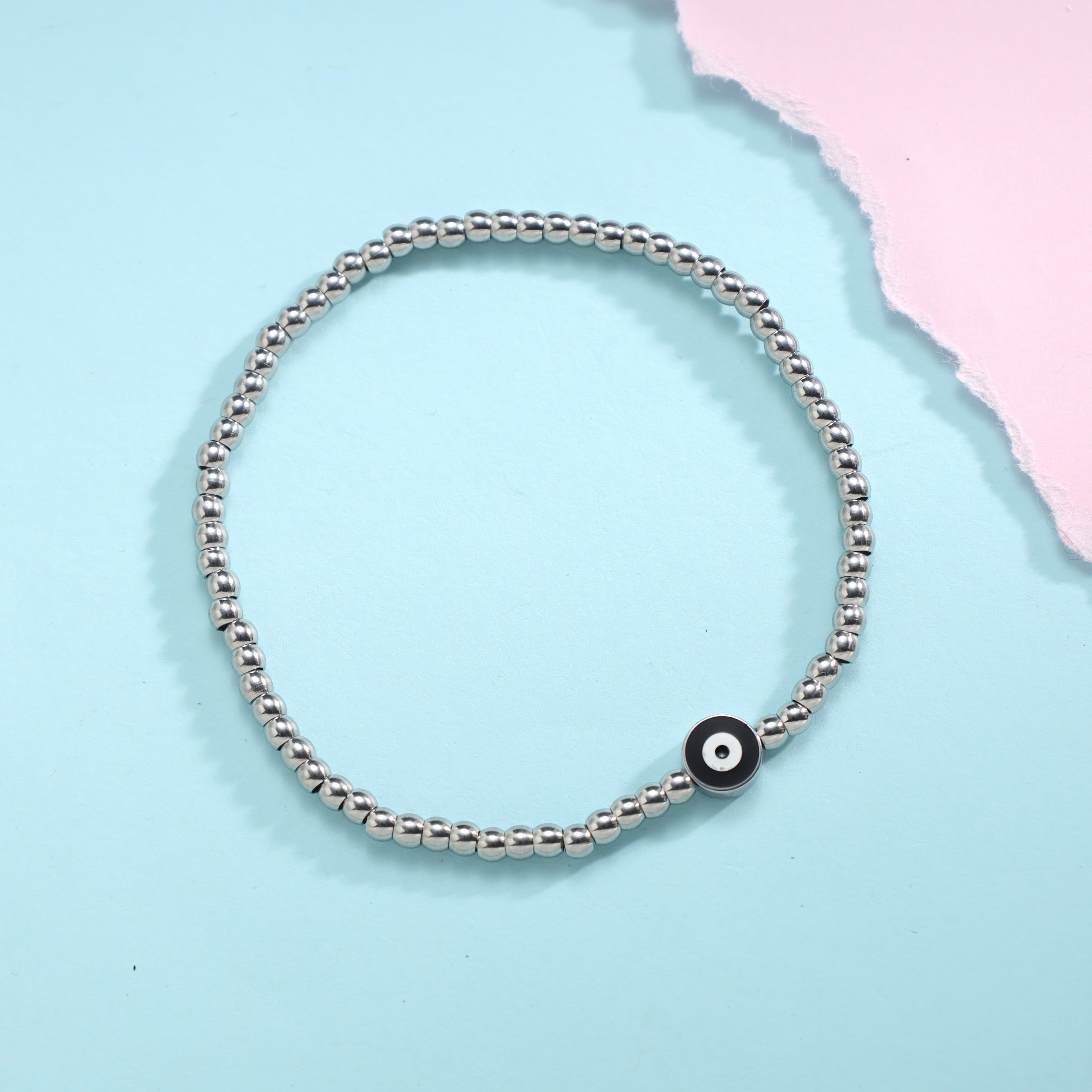 Damen Silber Beads Armband mit Evil Eye aus Edelstahl - Taipan Schmuck