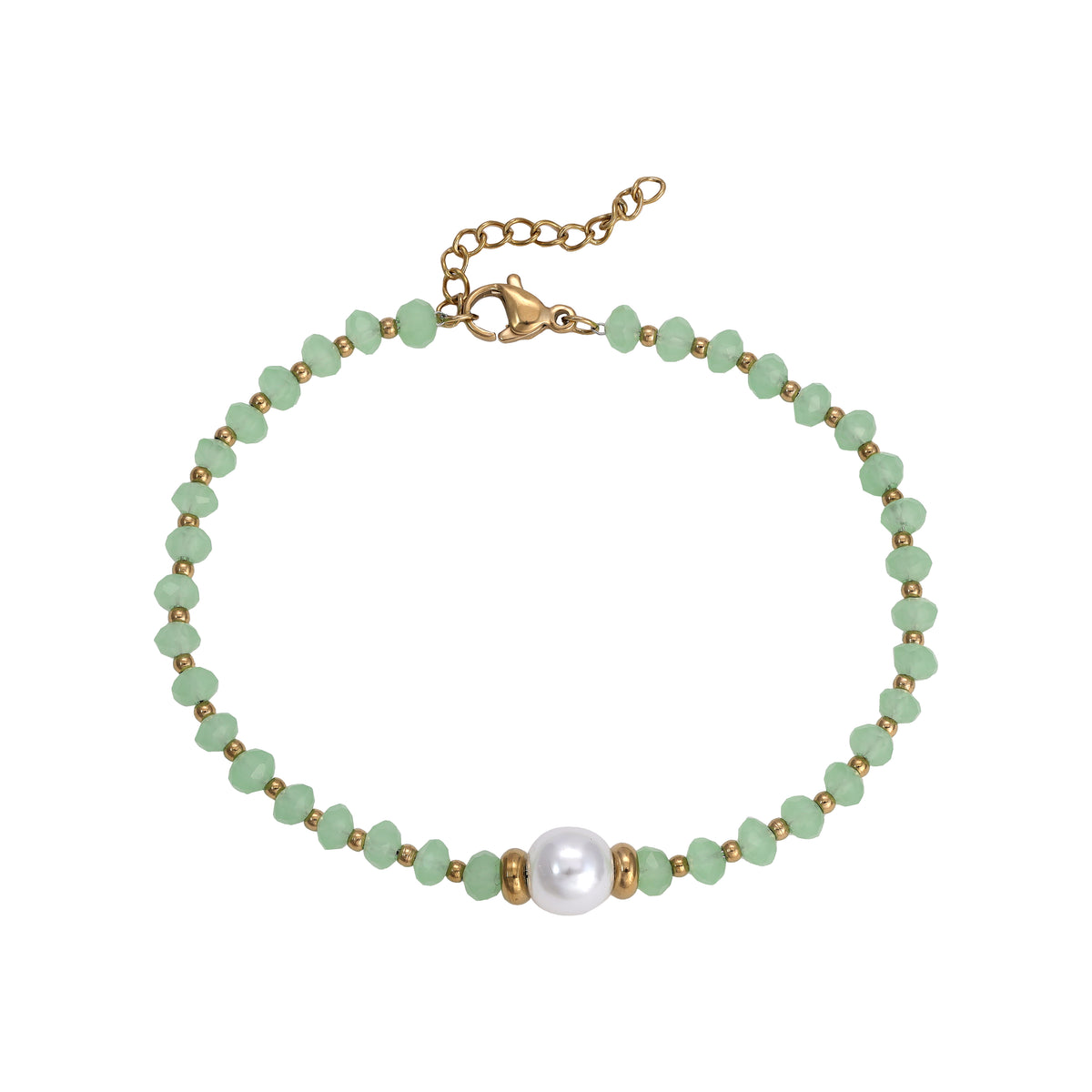 Damen Gold & Grün Beads Perlen Armband aus Edelstahl 18K Vergoldet - Taipan Schmuck