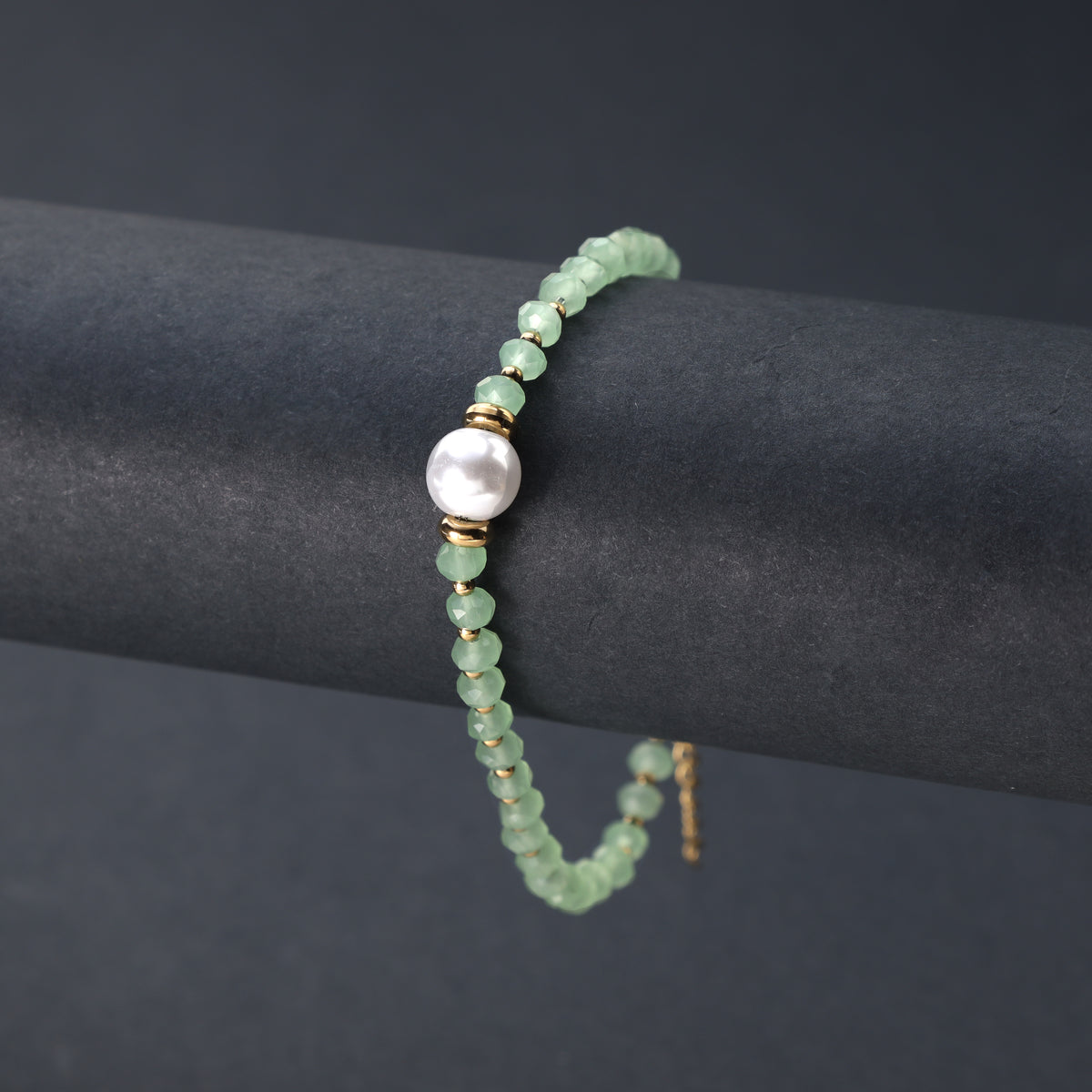 Damen Gold & Grün Beads Perlen Armband aus Edelstahl 18K Vergoldet - Taipan Schmuck