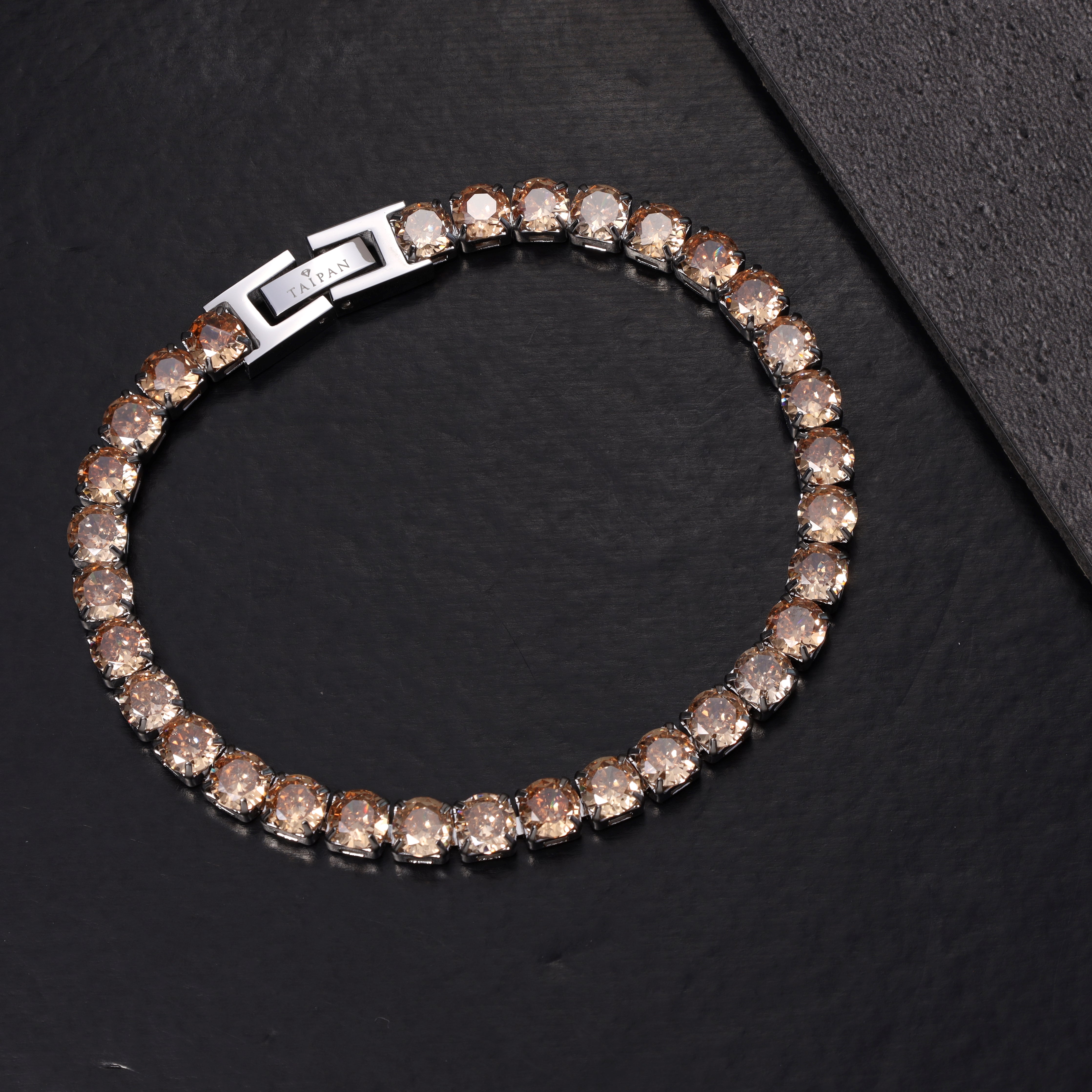 5mm Tennis Chain Armband Champagner / Hellbraun aus Edelstahl VVS - Taipan Schmuck