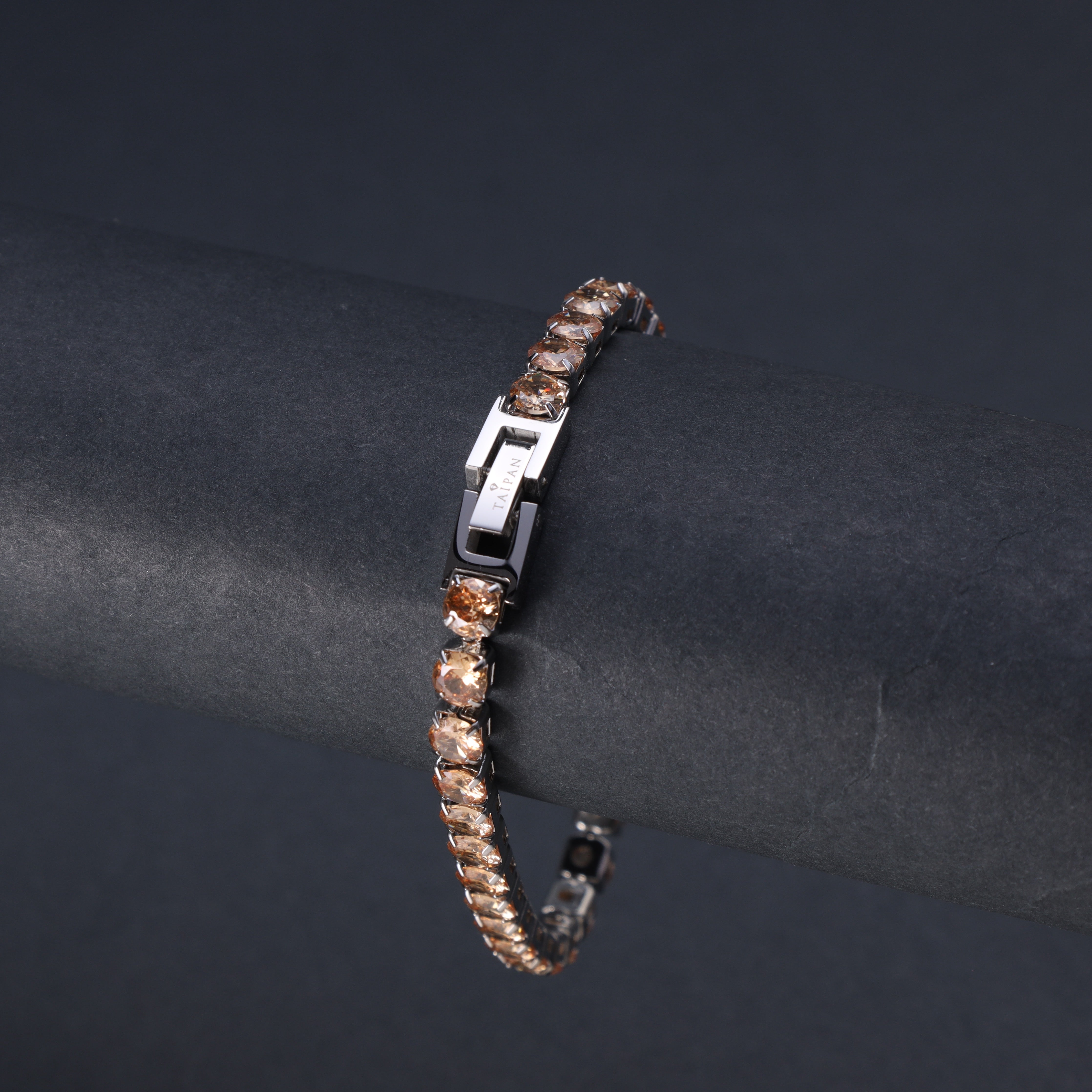 5mm Tennis Chain Armband Champagner / Hellbraun aus Edelstahl VVS - Taipan Schmuck