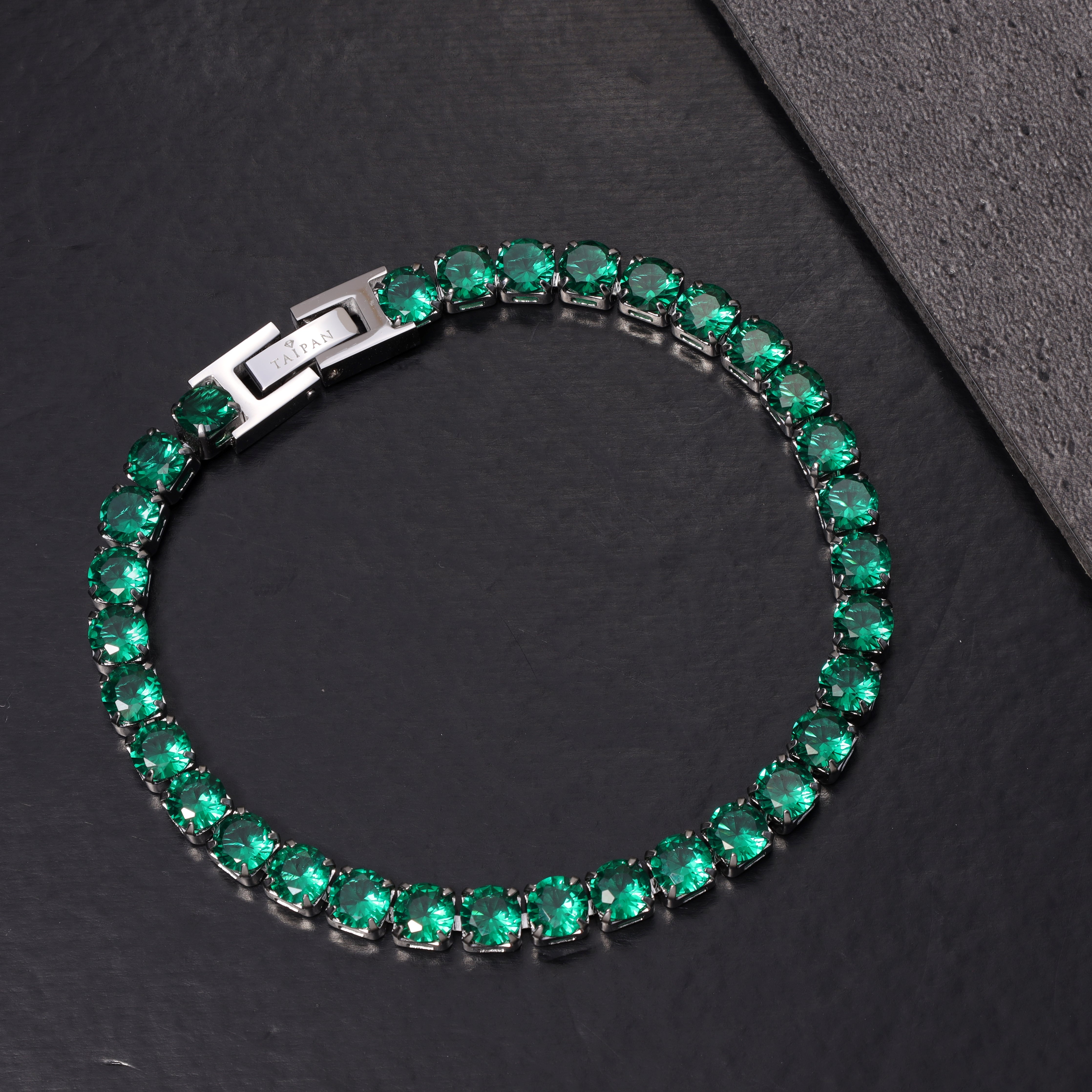 5mm Tennis Chain Armband Grün aus Edelstahl VVS - Taipan Schmuck