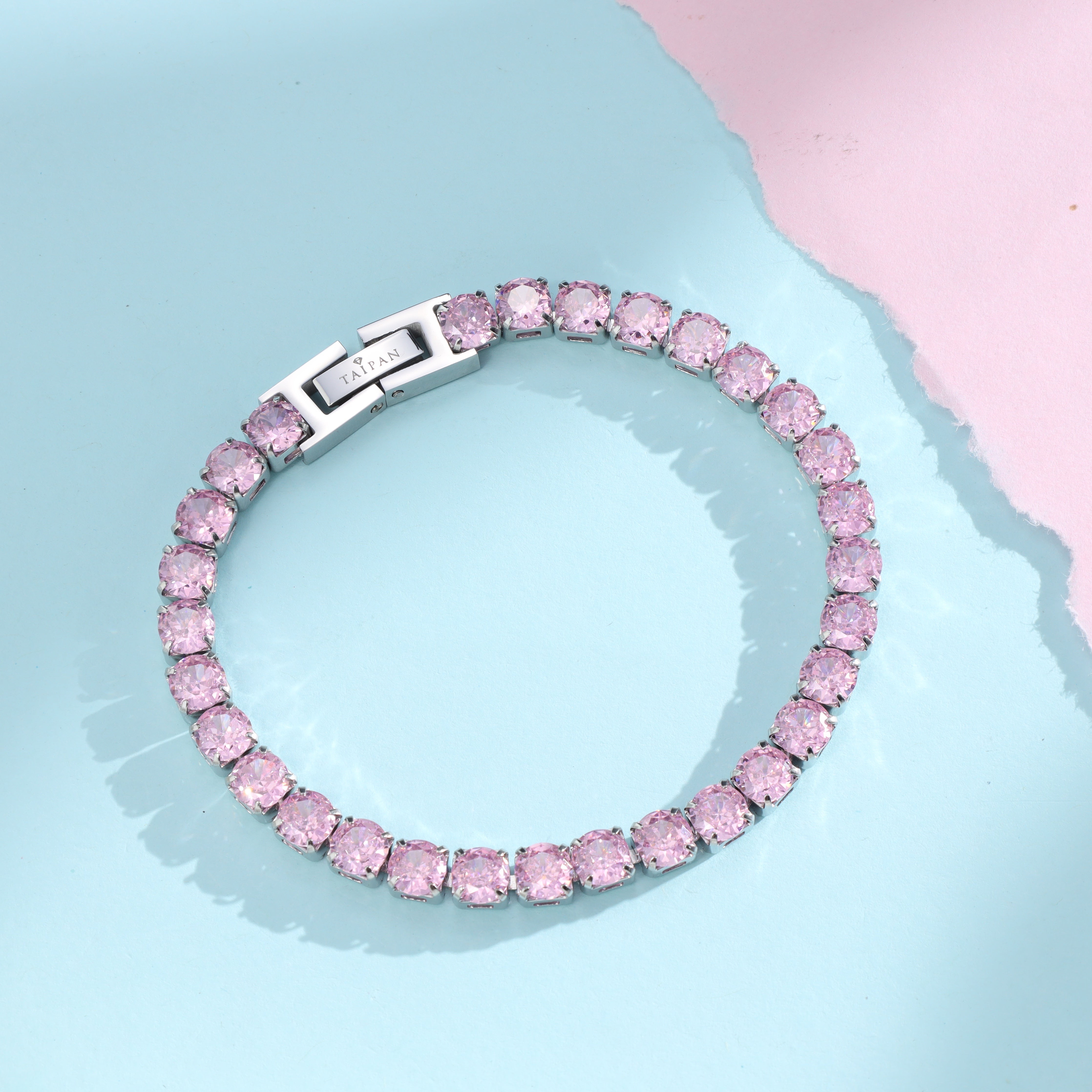 Damen Tennis Chain Armband Pink 5mm breit aus Edelstahl VVS - Taipan Schmuck