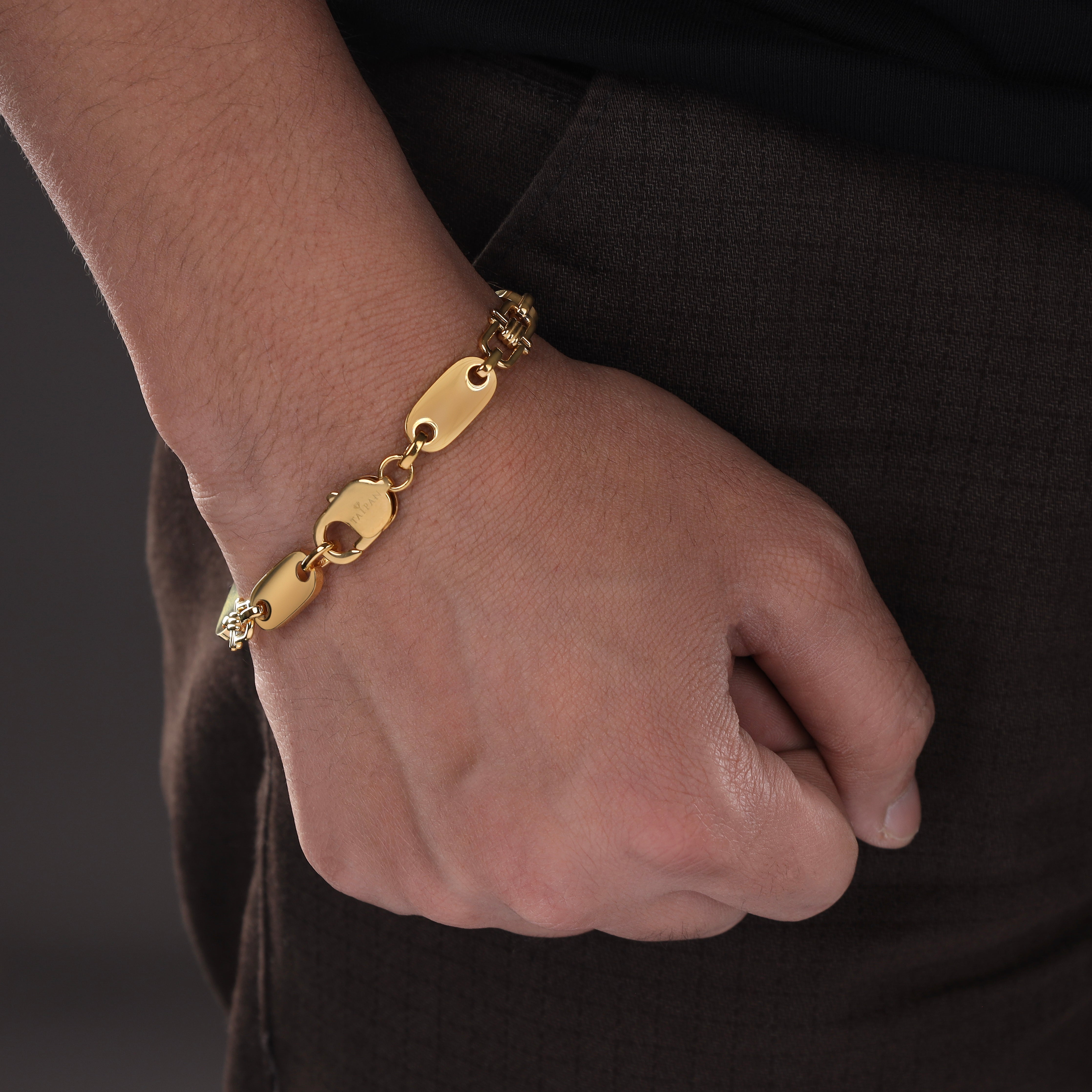 8,5mm Plattenkette Armband aus Edelstahl 18K Vergoldet