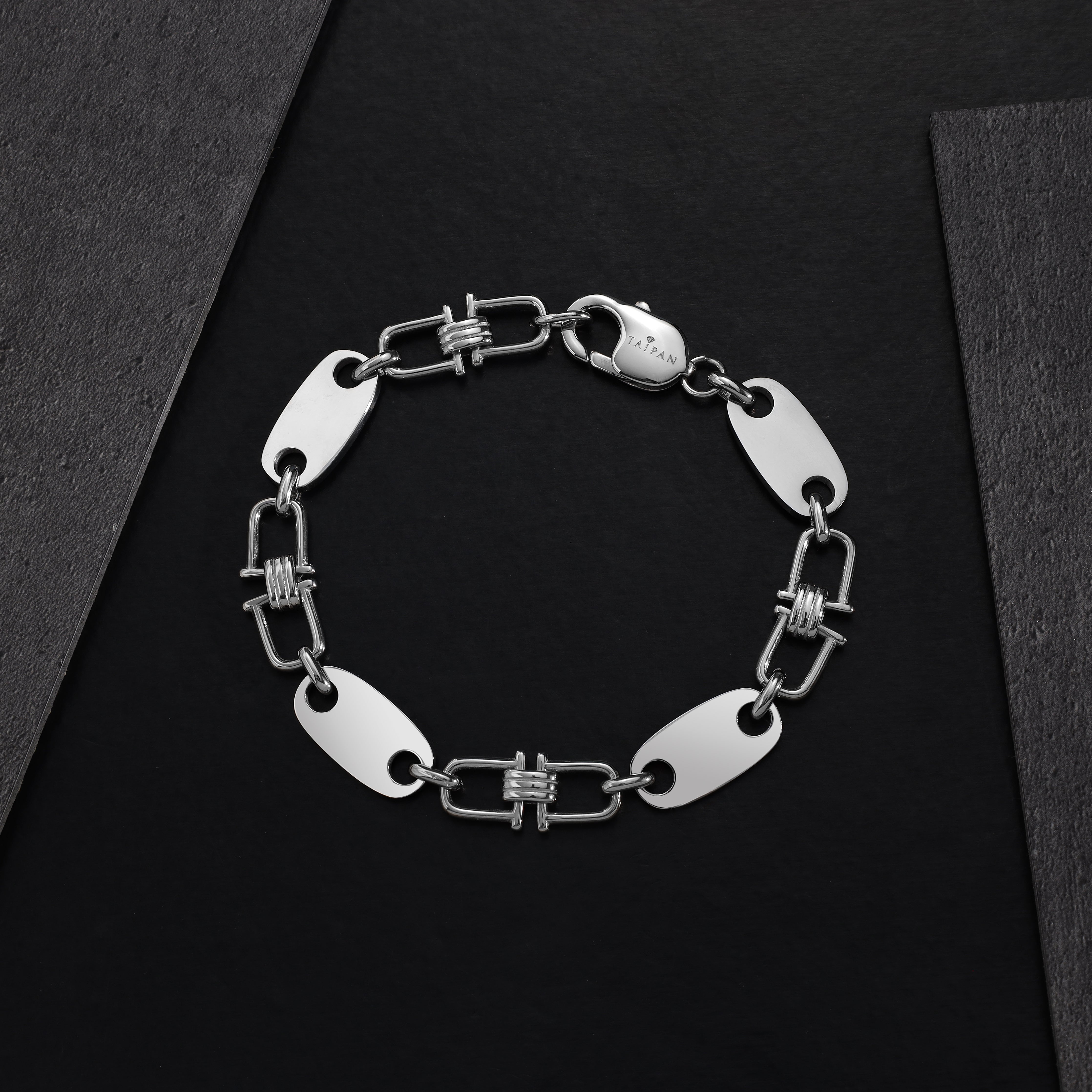 Plattenkette Armband mit beweglichen Steigbügeln 10mm breit aus Edelstahl - Taipan Schmuck