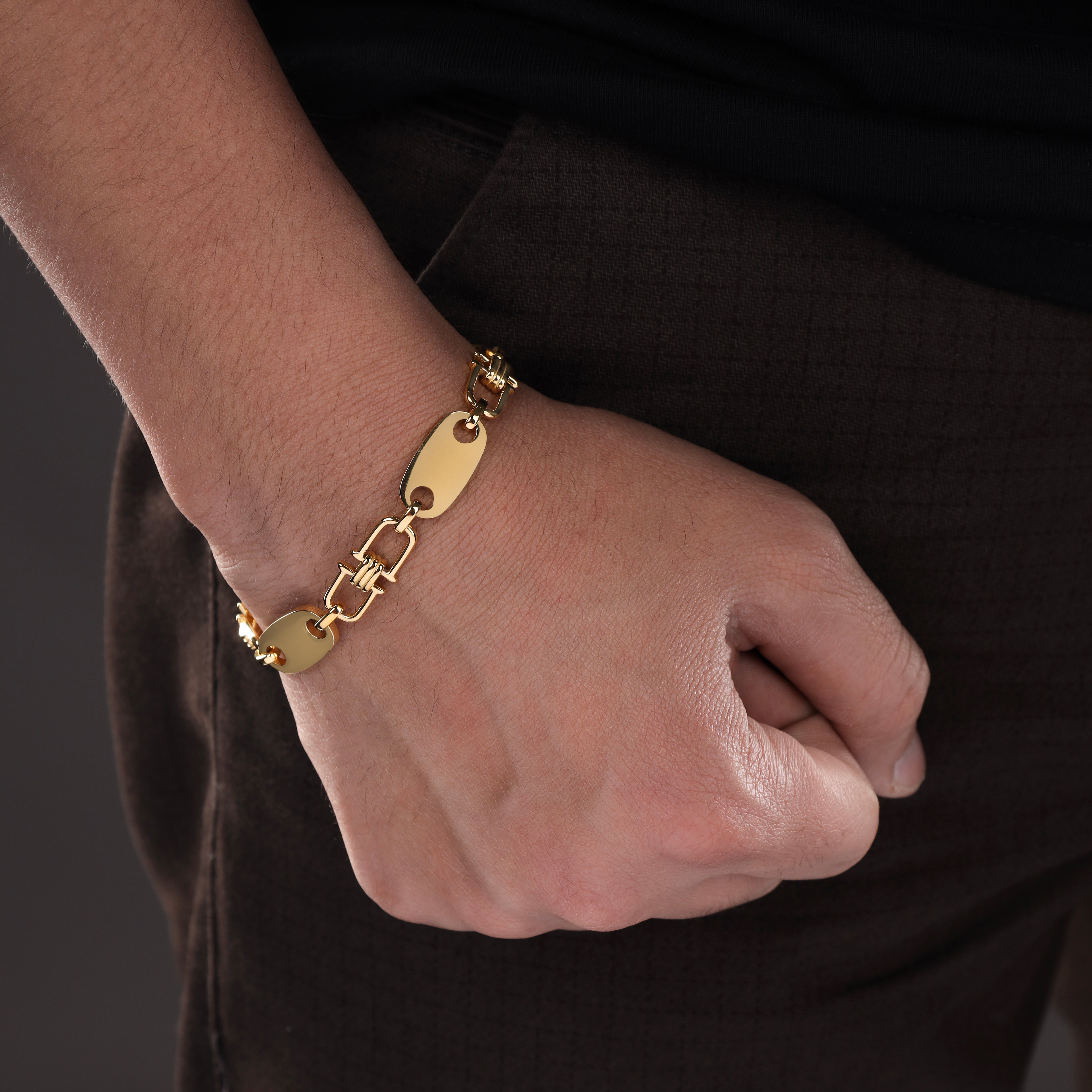 10mm Plattenkette Armband aus Edelstahl 18K Vergoldet