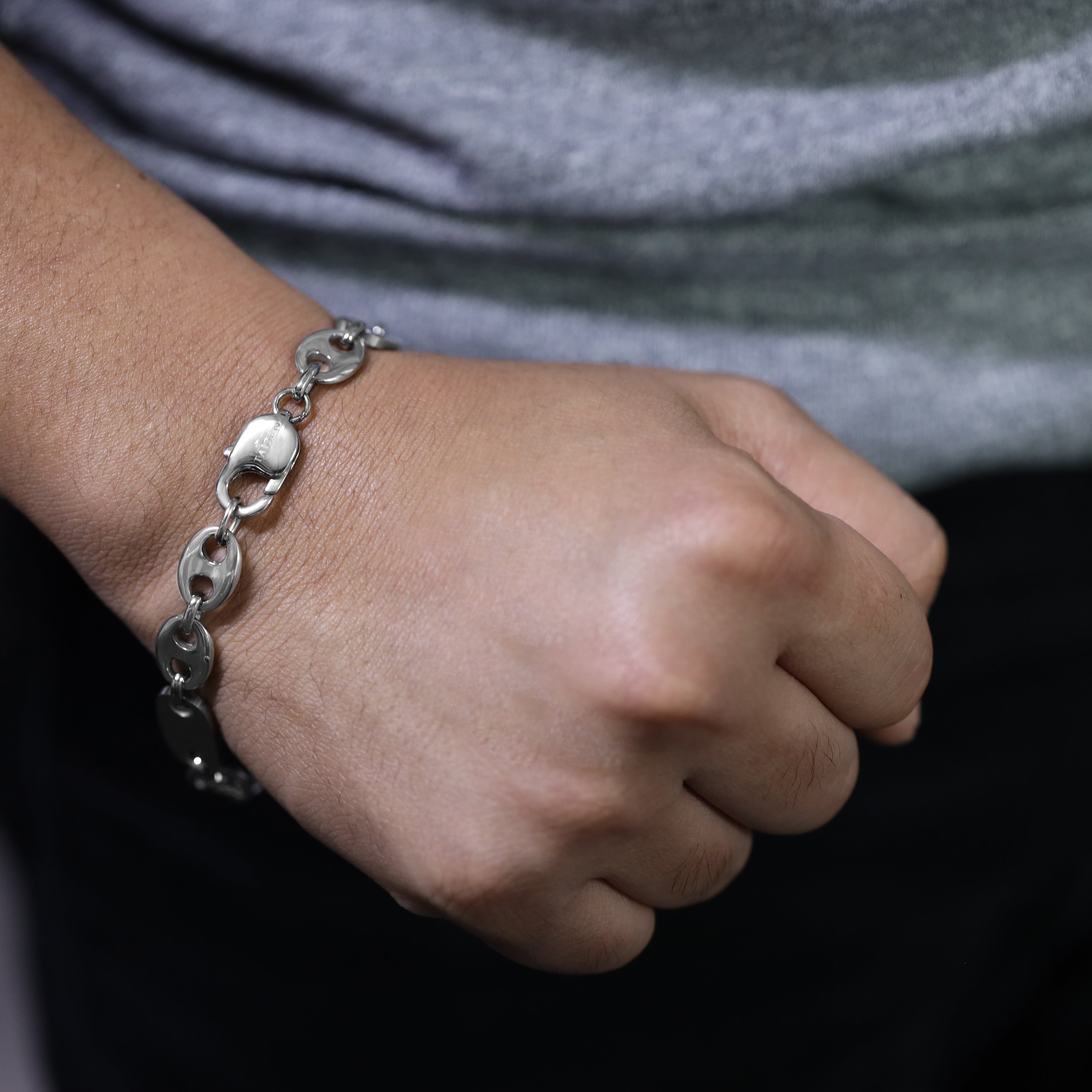 Plattenkette + Bohnenkette Armband 10mm breit aus Edelstahl - Taipan Schmuck