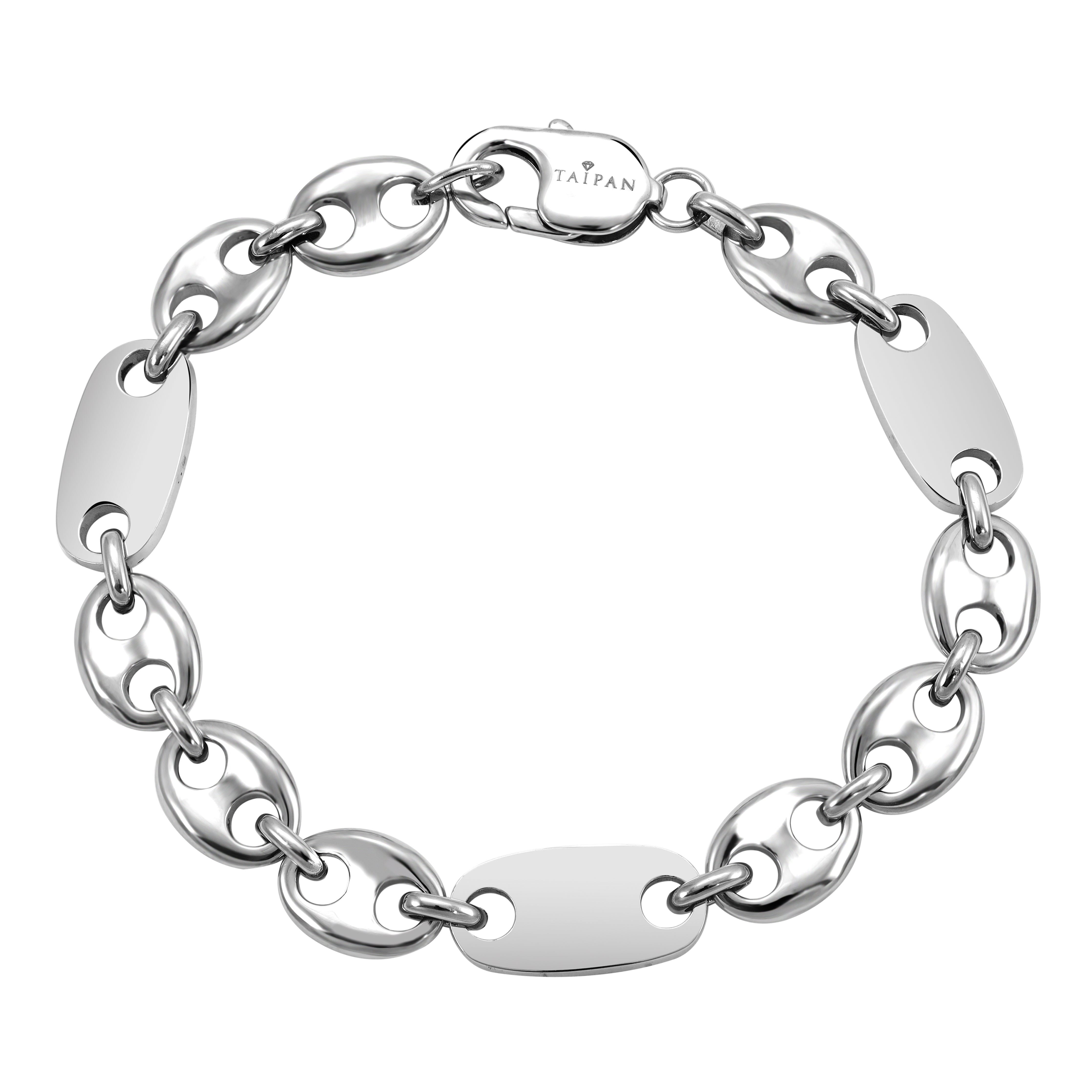 Plattenkette + Bohnenkette Armband 10mm breit aus Edelstahl - Taipan Schmuck